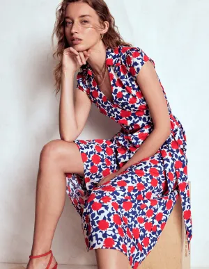 Julia Cotton Wrap Midi Dress-Poppy Red, Floweret Vine