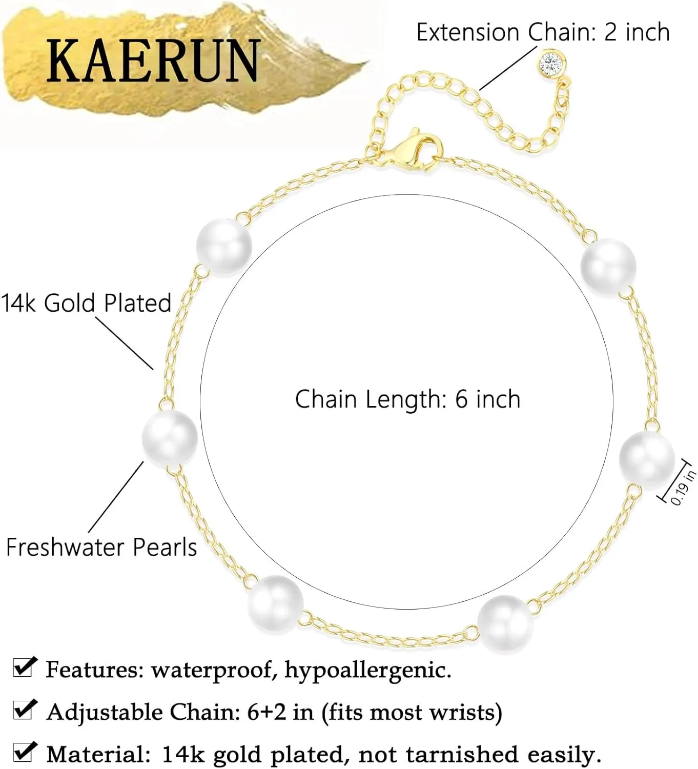 KAERUN Pearl Gold Bracelets for Women Trendy 14K Gold Plated Dainty Pearl Beaded Bracelet Adjustable Chain Bracelets Non Tarnish Bridesmaid Proposal Birthday Gifts for Women Jewelry