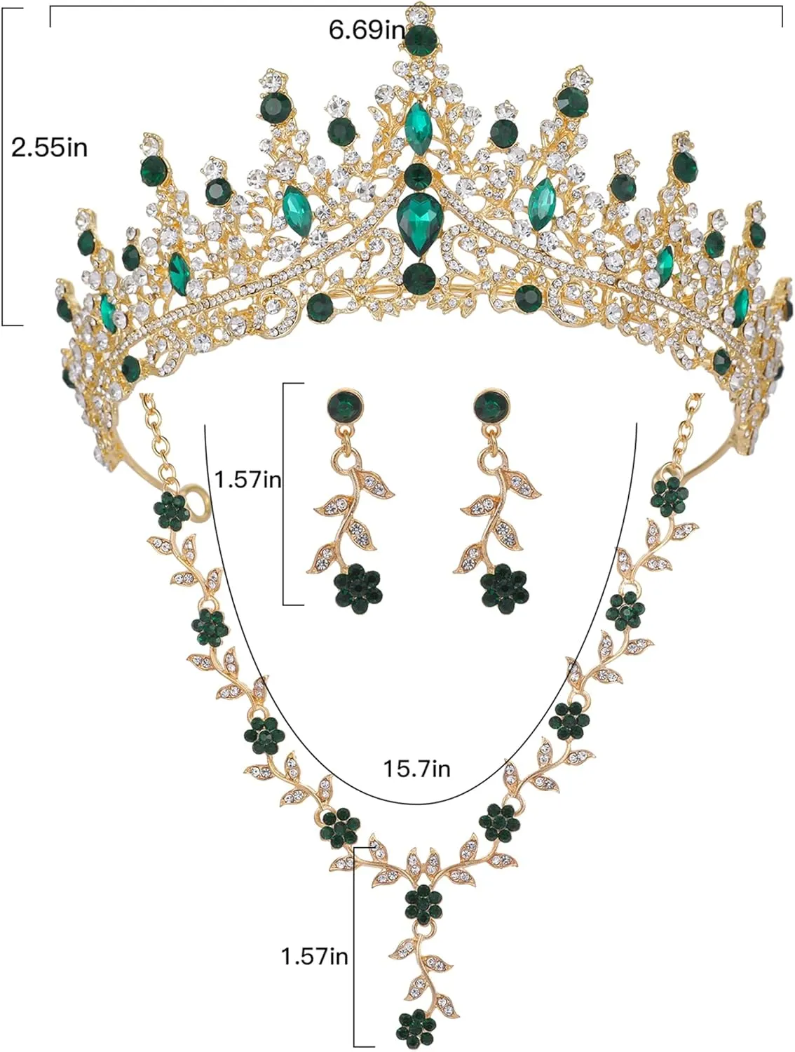 Kamirola Tiaras and Crowns for Women,Tiaras Earrings Necklace, Crystal Bridal Jewelry Set (TR48)