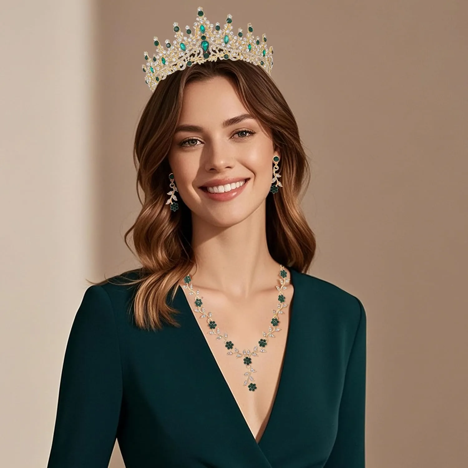 Kamirola Tiaras and Crowns for Women,Tiaras Earrings Necklace, Crystal Bridal Jewelry Set (TR48)