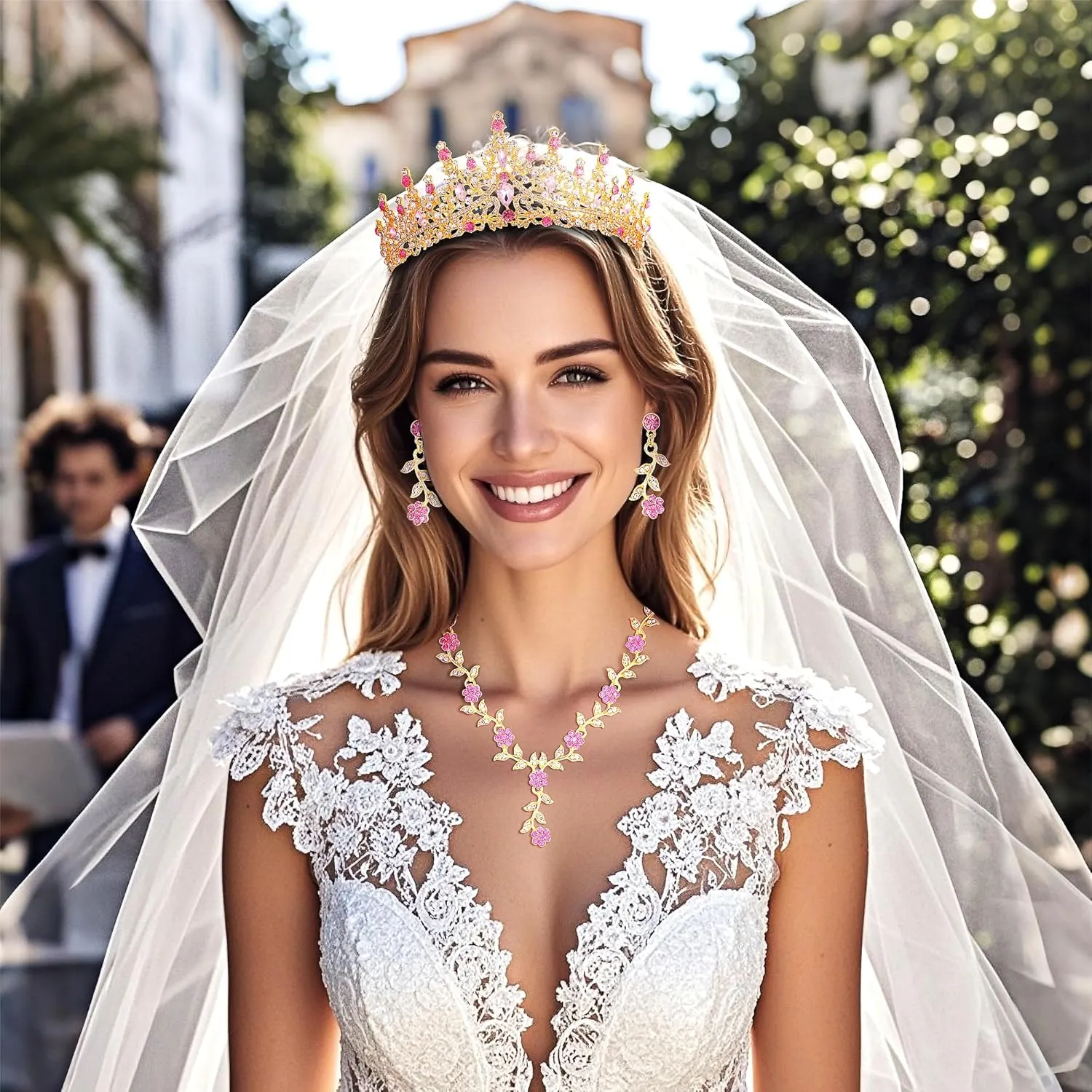 Kamirola Tiaras and Crowns for Women,Tiaras Earrings Necklace, Crystal Bridal Jewelry Set (TR48)