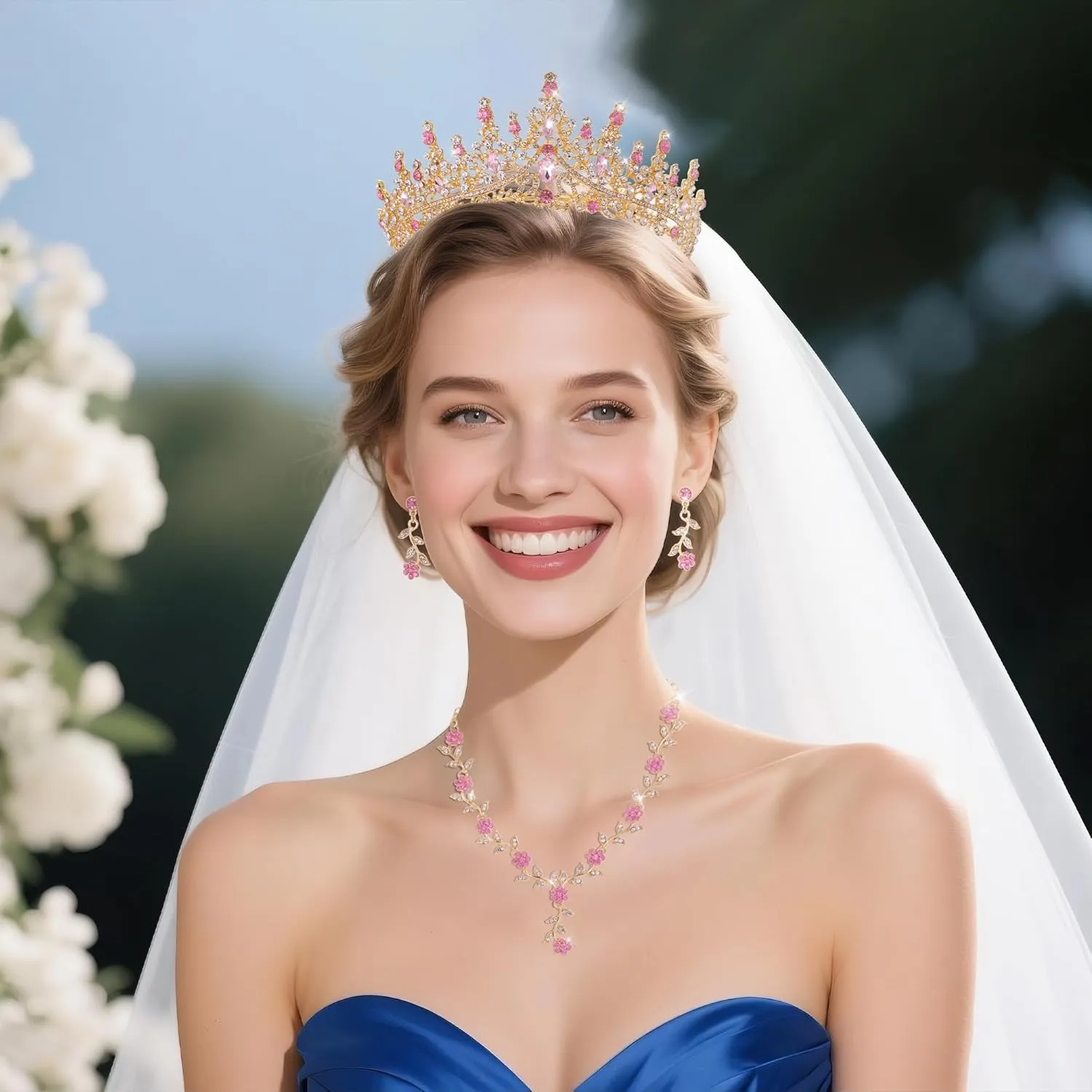 Kamirola Tiaras and Crowns for Women,Tiaras Earrings Necklace, Crystal Bridal Jewelry Set (TR48)