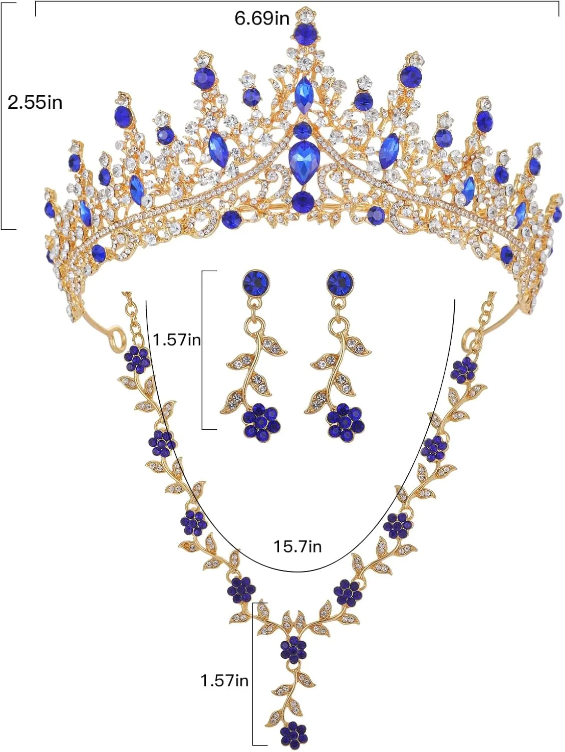 Kamirola Tiaras and Crowns for Women,Tiaras Earrings Necklace, Crystal Bridal Jewelry Set (TR48)