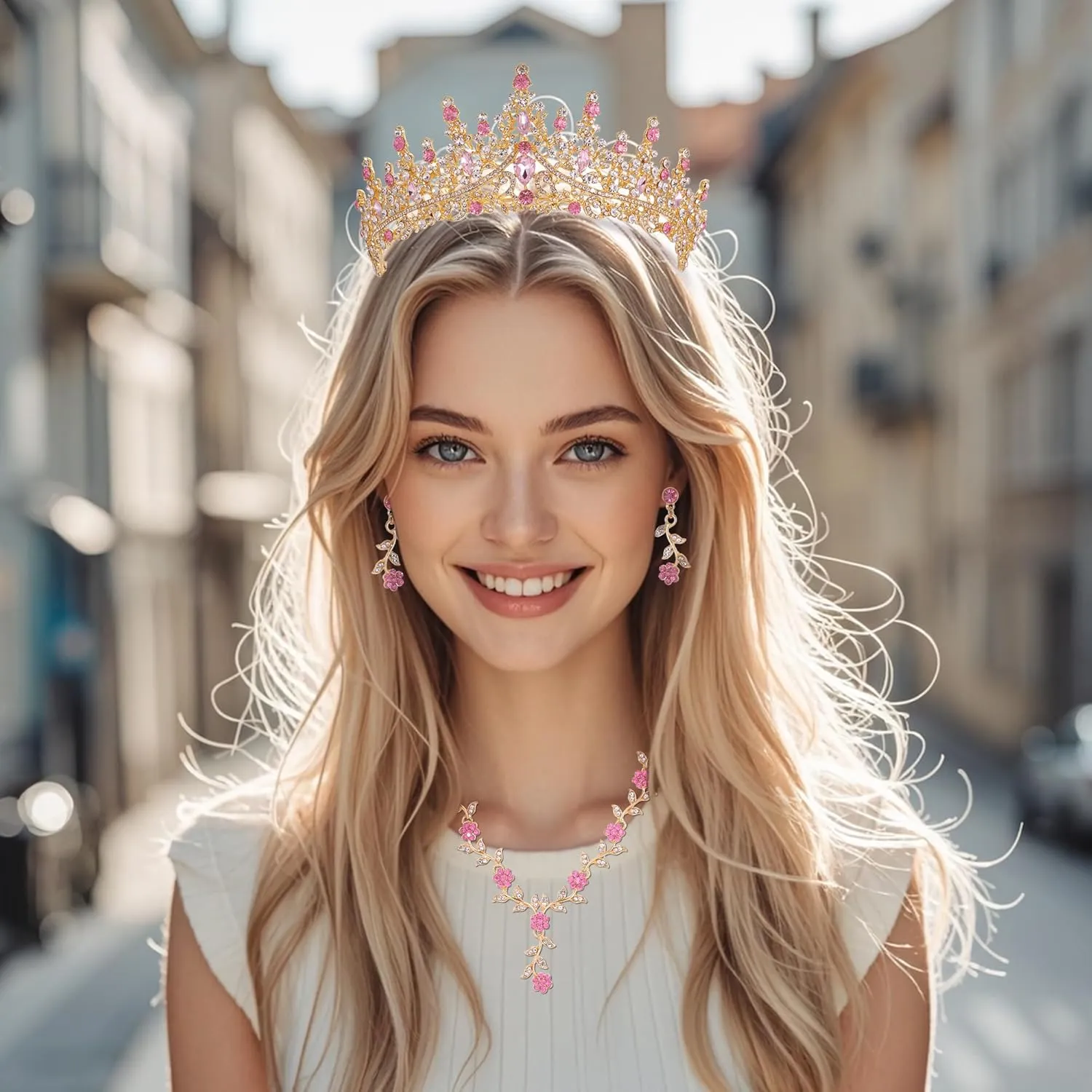 Kamirola Tiaras and Crowns for Women,Tiaras Earrings Necklace, Crystal Bridal Jewelry Set (TR48)