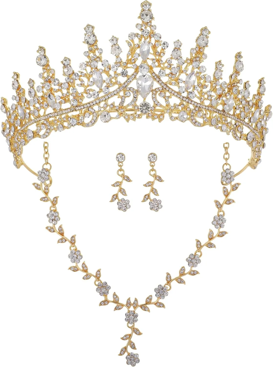 Kamirola Tiaras and Crowns for Women,Tiaras Earrings Necklace, Crystal Bridal Jewelry Set (TR48)