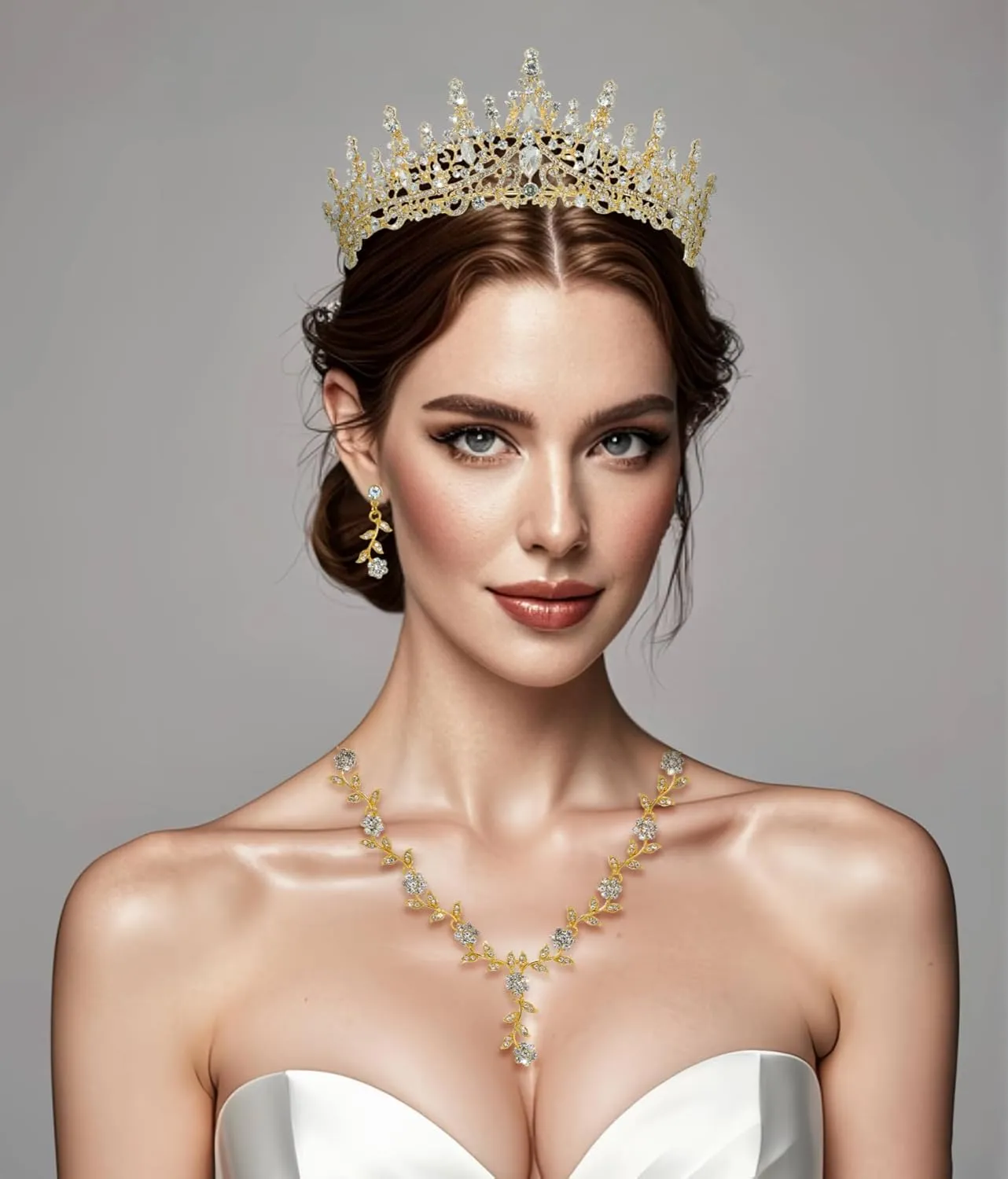 Kamirola Tiaras and Crowns for Women,Tiaras Earrings Necklace, Crystal Bridal Jewelry Set (TR48)