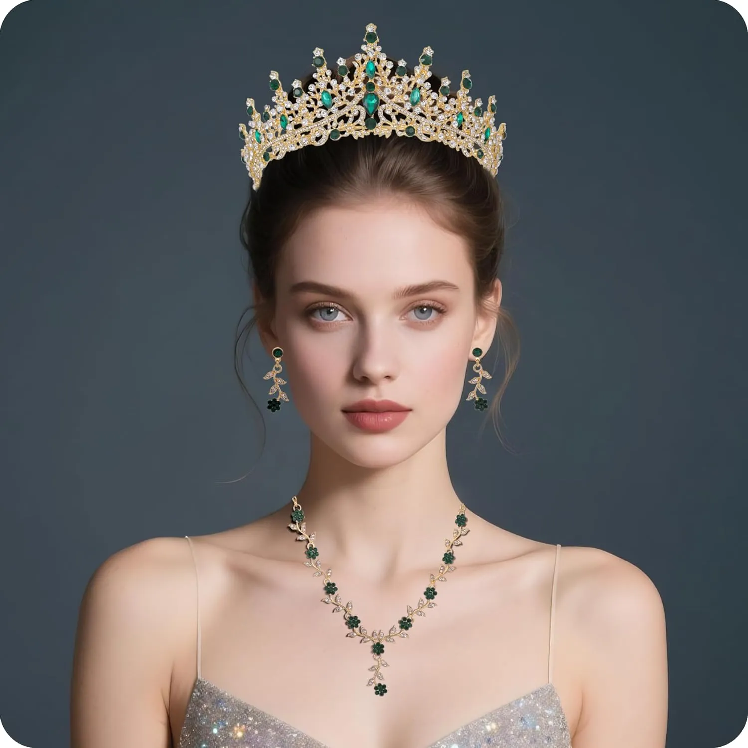 Kamirola Tiaras and Crowns for Women,Tiaras Earrings Necklace, Crystal Bridal Jewelry Set (TR48)