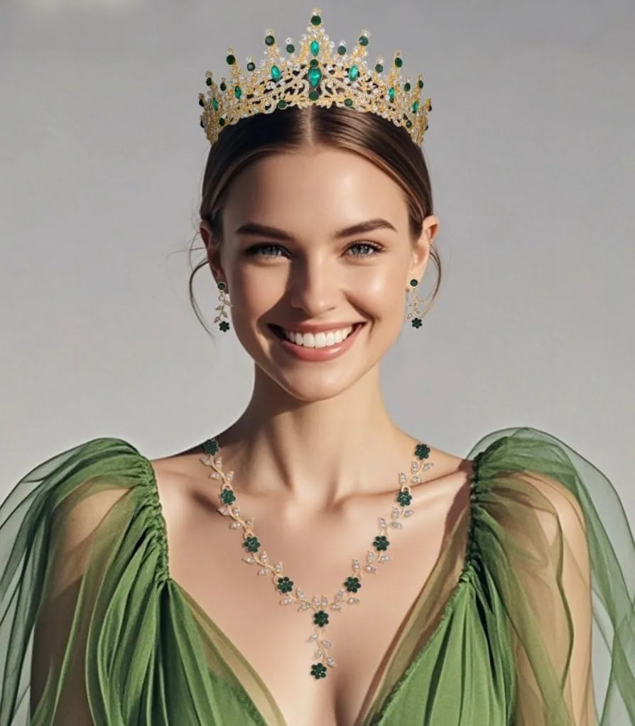 Kamirola Tiaras and Crowns for Women,Tiaras Earrings Necklace, Crystal Bridal Jewelry Set (TR48)