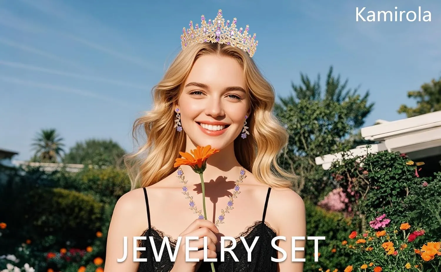 Kamirola Tiaras and Crowns for Women,Tiaras Earrings Necklace, Crystal Bridal Jewelry Set (TR48)