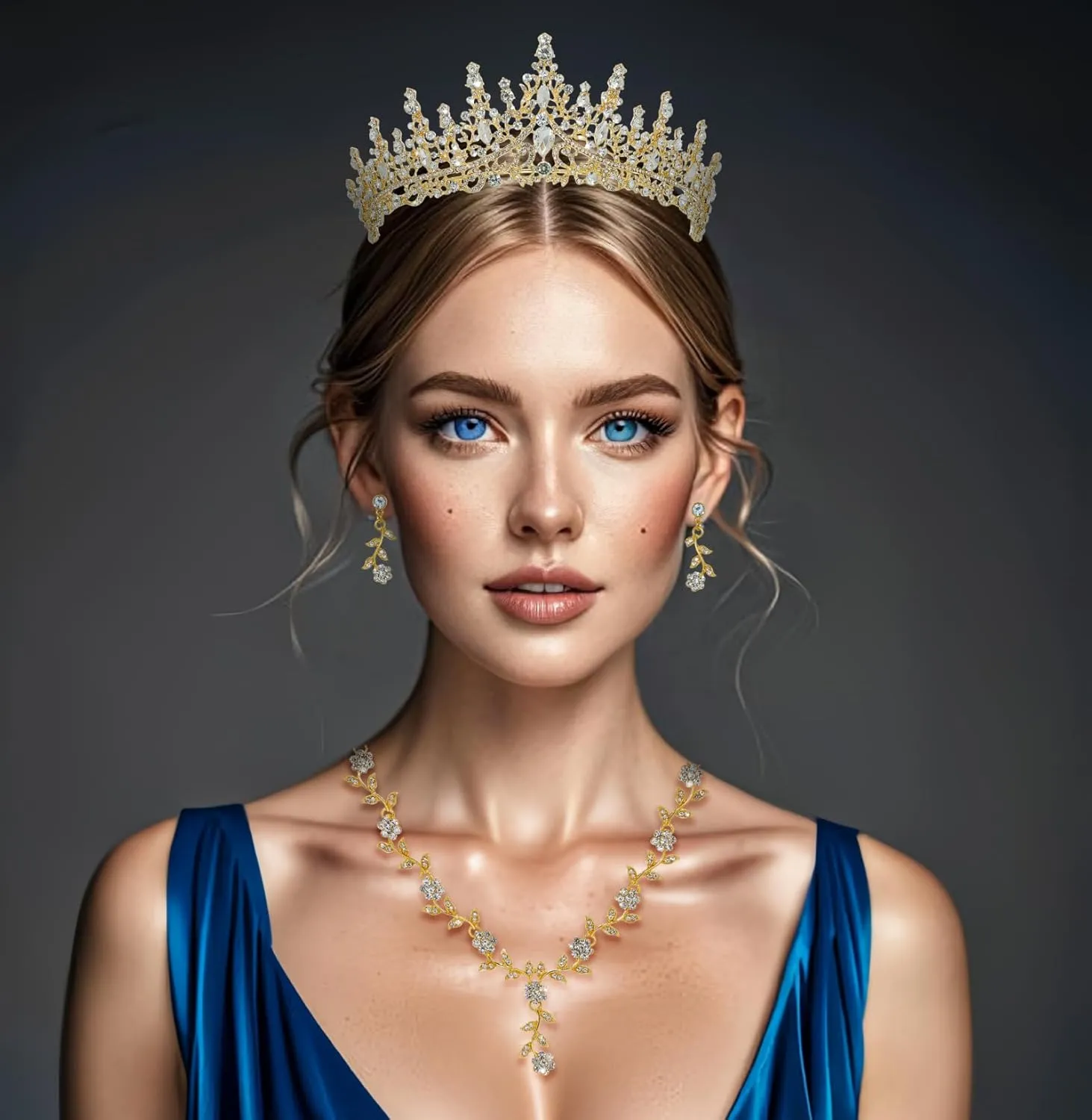 Kamirola Tiaras and Crowns for Women,Tiaras Earrings Necklace, Crystal Bridal Jewelry Set (TR48)