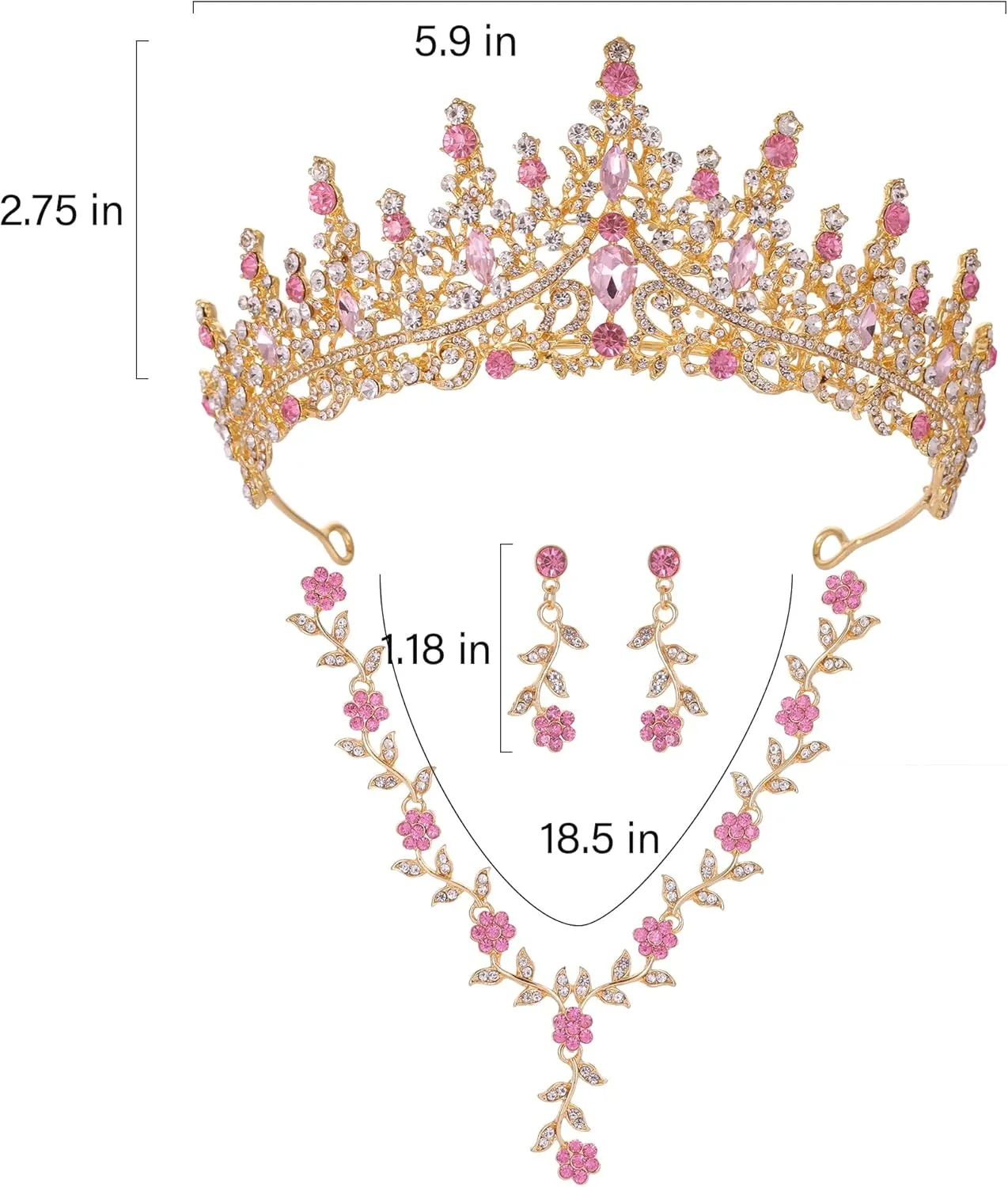 Kamirola Tiaras and Crowns for Women,Tiaras Earrings Necklace, Crystal Bridal Jewelry Set (TR48)