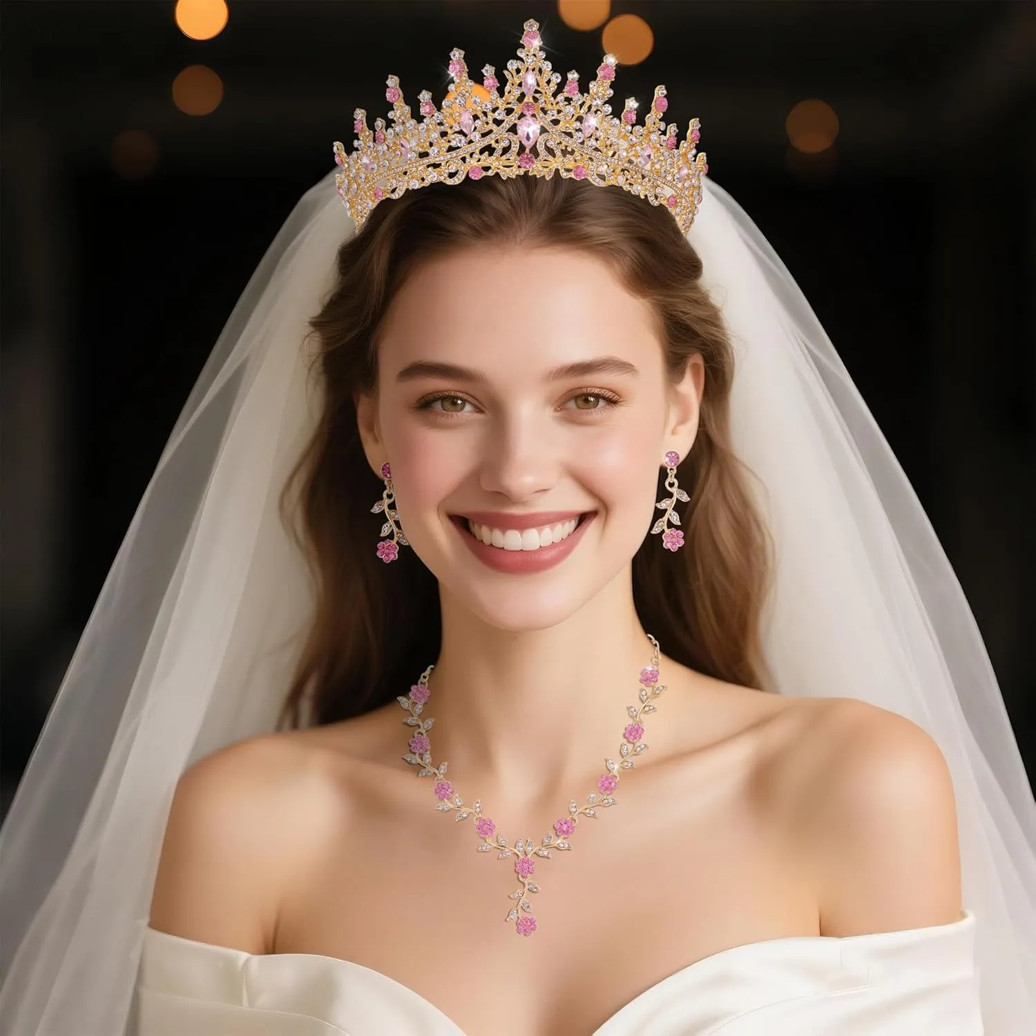 Kamirola Tiaras and Crowns for Women,Tiaras Earrings Necklace, Crystal Bridal Jewelry Set (TR48)