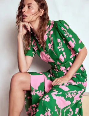 Kate Puff Sleeve Belted Dress-Highland Green, Dainty Sprigs