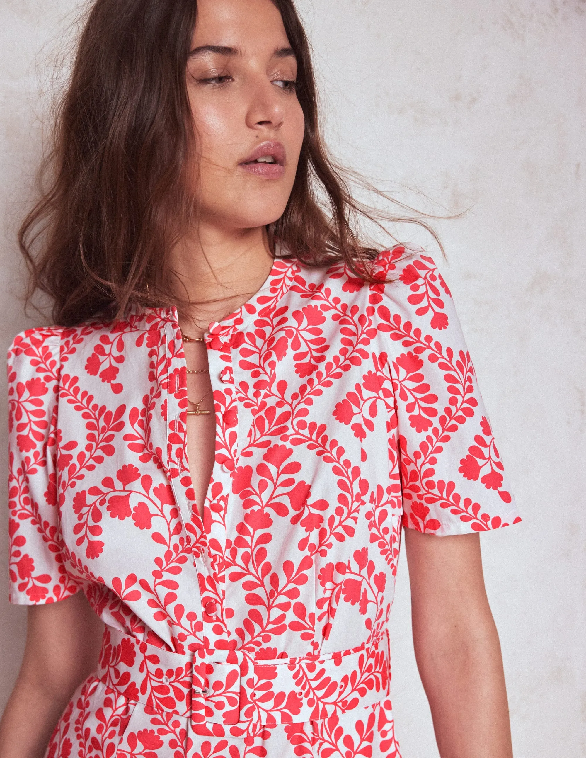 Kate Puff Sleeve Belted Dress-lvory, Vine Silhouette