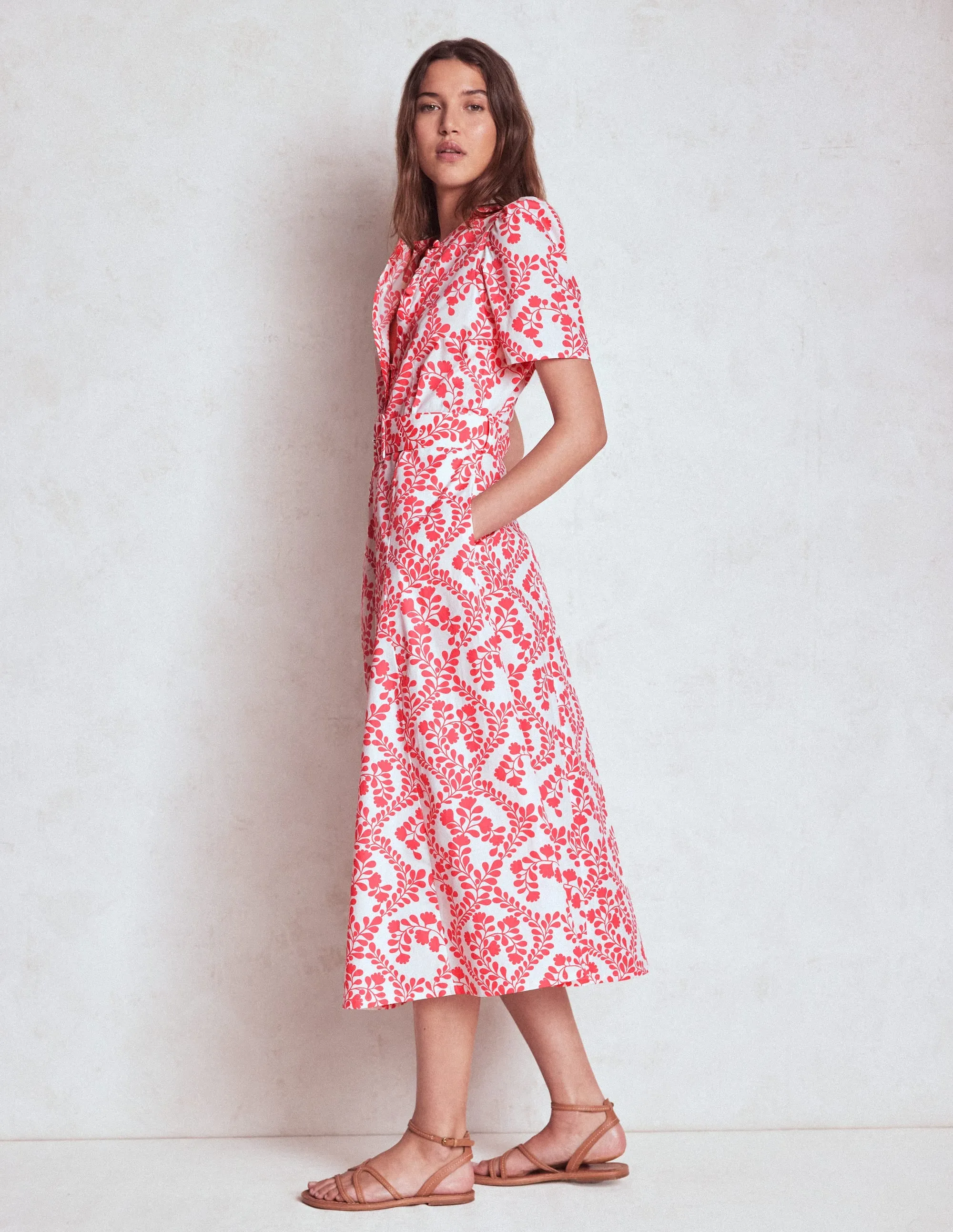 Kate Puff Sleeve Belted Dress-lvory, Vine Silhouette