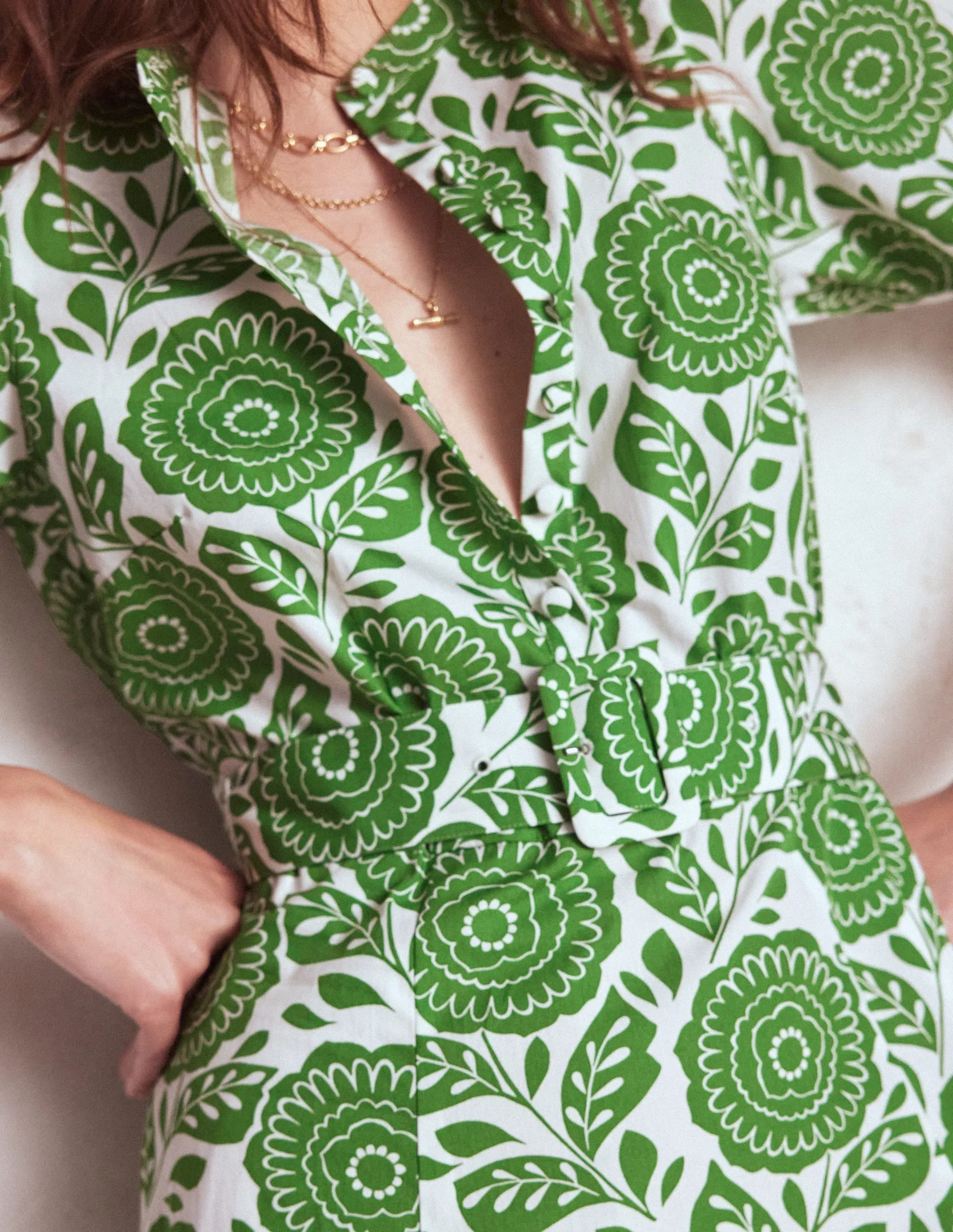 Kate Puff Sleeve Belted Dress-Paradise Green, Dahlia Stamp