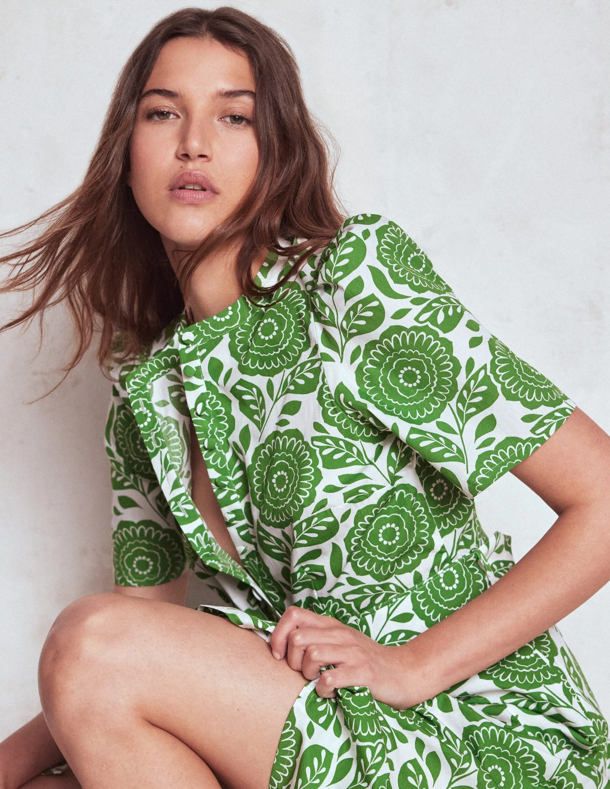 Kate Puff Sleeve Belted Dress-Paradise Green, Dahlia Stamp