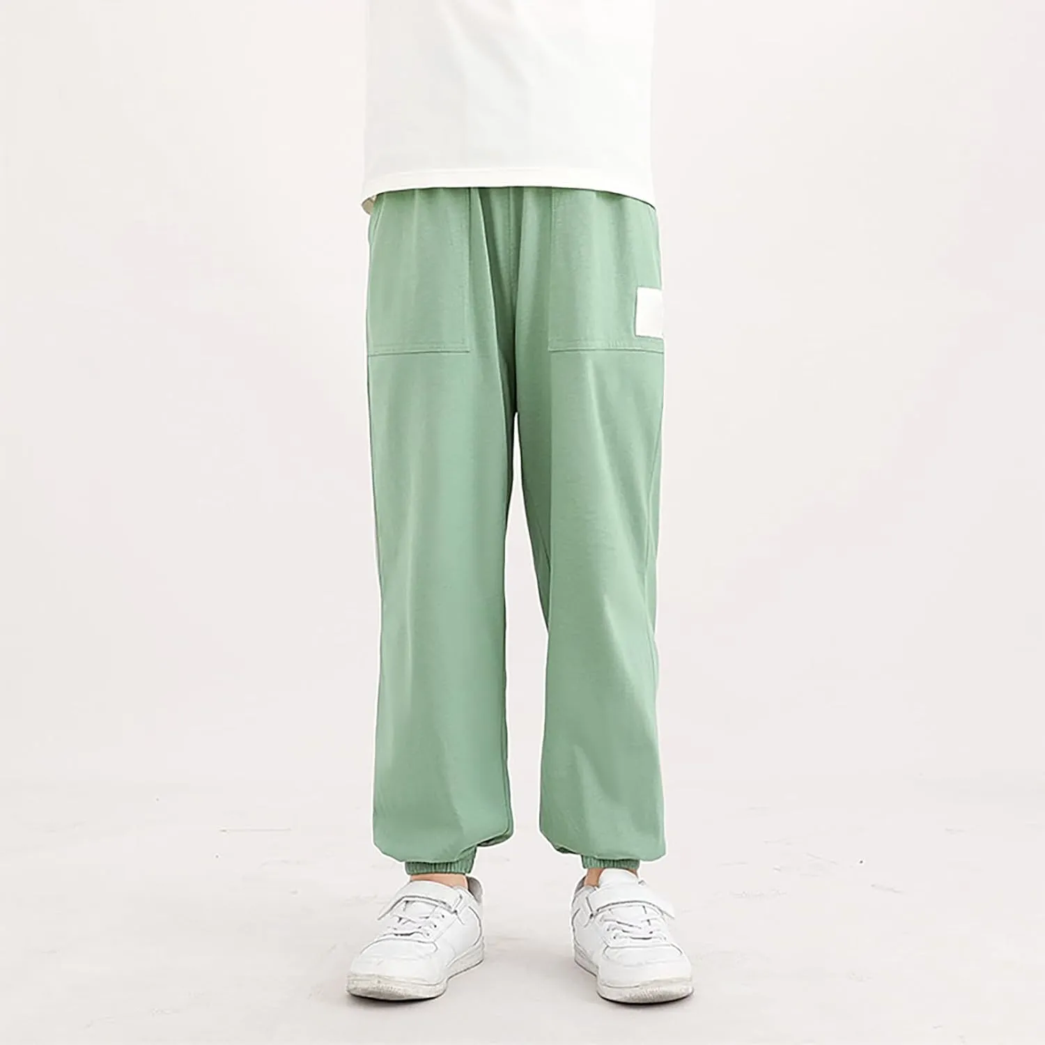 Kids Boys Girls Cuffed Sweatpants Stretch Pull on Elastic Pants Kids Jogger Loose Solid Color School Pants