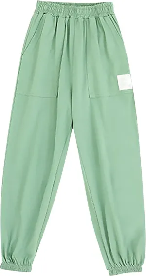 Kids Boys Girls Cuffed Sweatpants Stretch Pull on Elastic Pants Kids Jogger Loose Solid Color School Pants