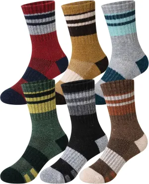 Kids Merino Wool Hiking Socks Toddlers Boys Girls Thermal Warm Winter Cushion Moisture Wicking Crew Boot Socks 6 Pairs