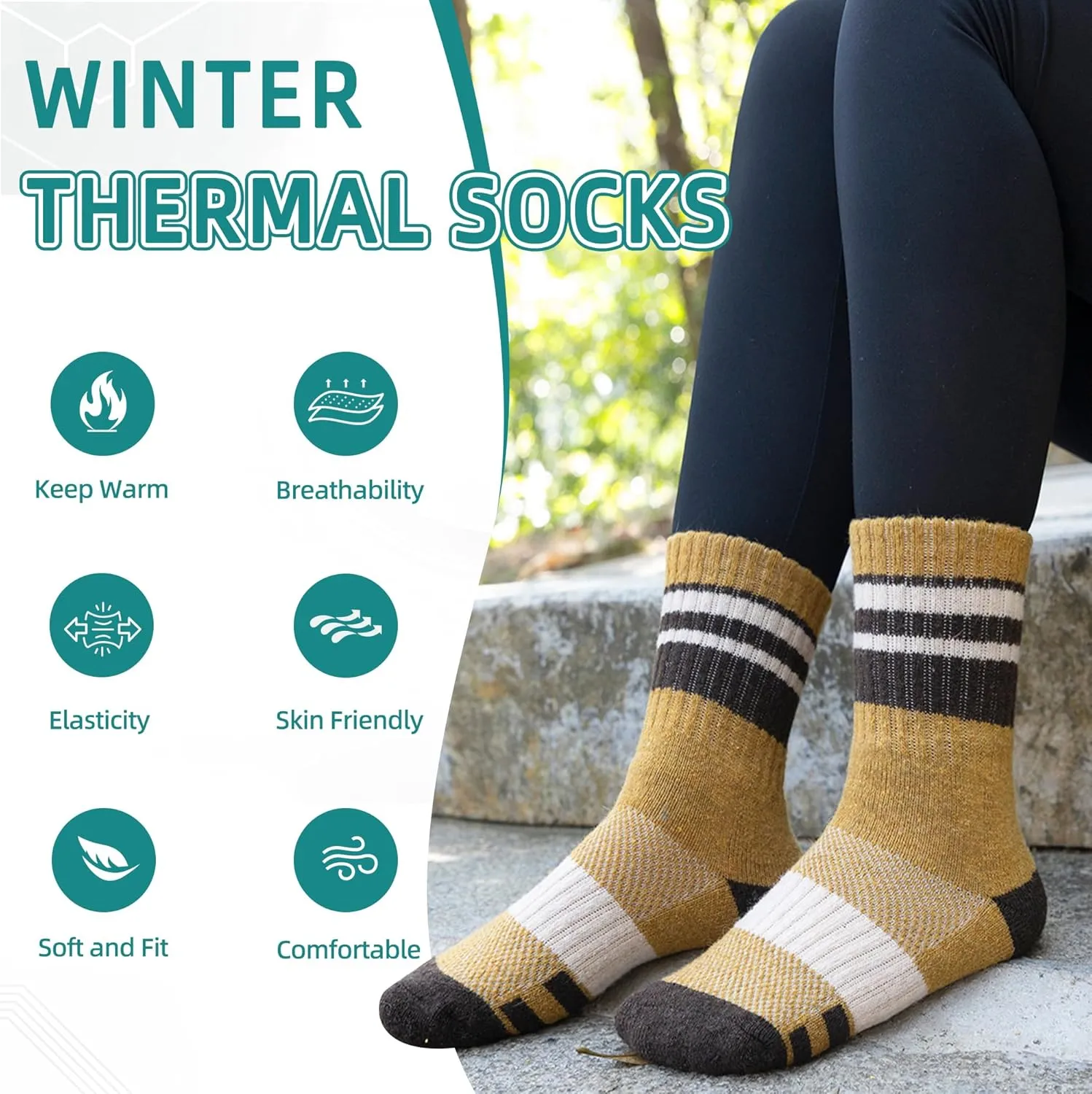 Kids Merino Wool Hiking Socks Toddlers Boys Girls Thermal Warm Winter Cushion Moisture Wicking Crew Boot Socks 6 Pairs