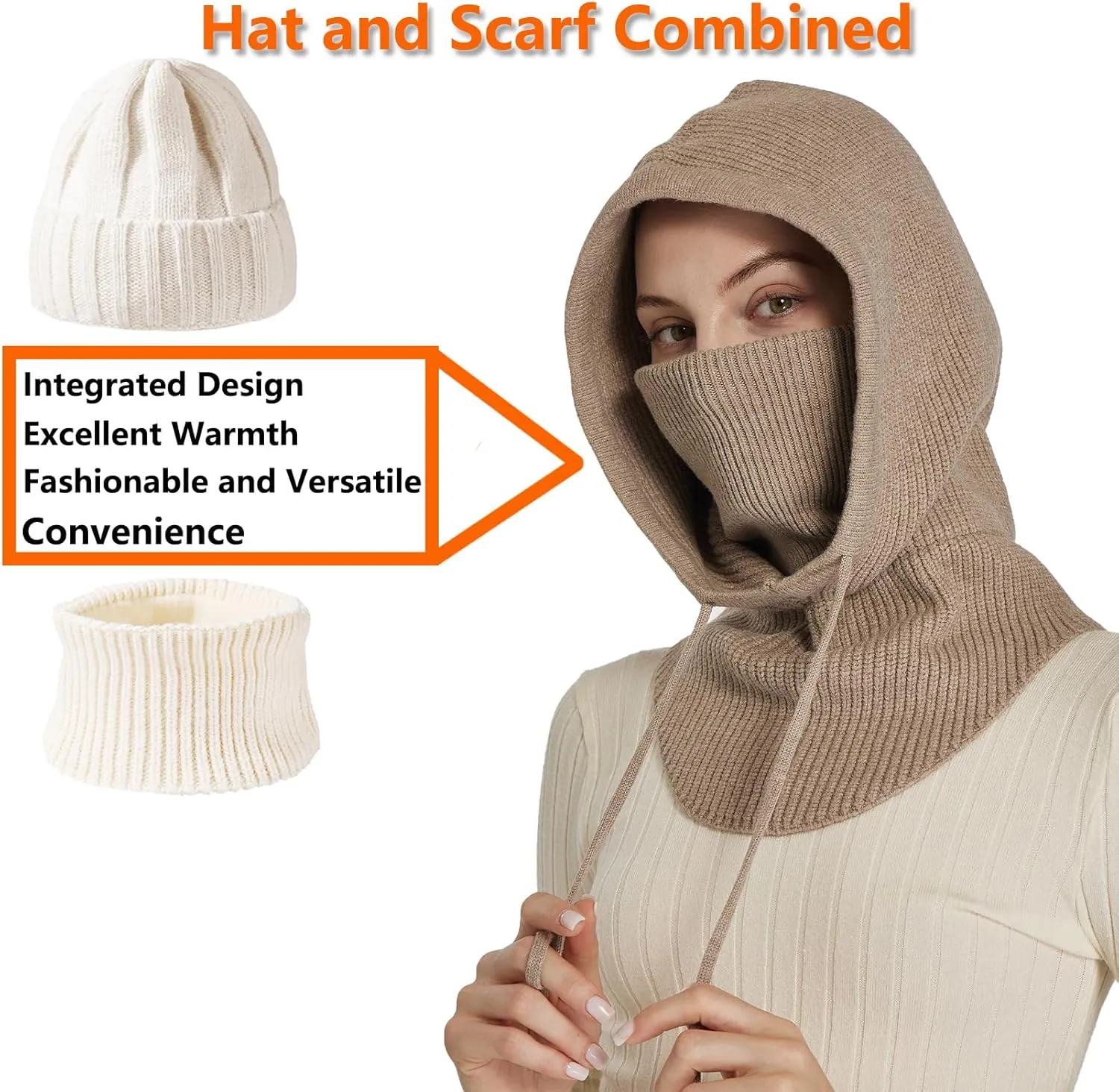 Knit Balaclava Women Winter Hats for Women Winter Face Mask Ski Mask for Men and Women Warm Face Cover Neck Warmer