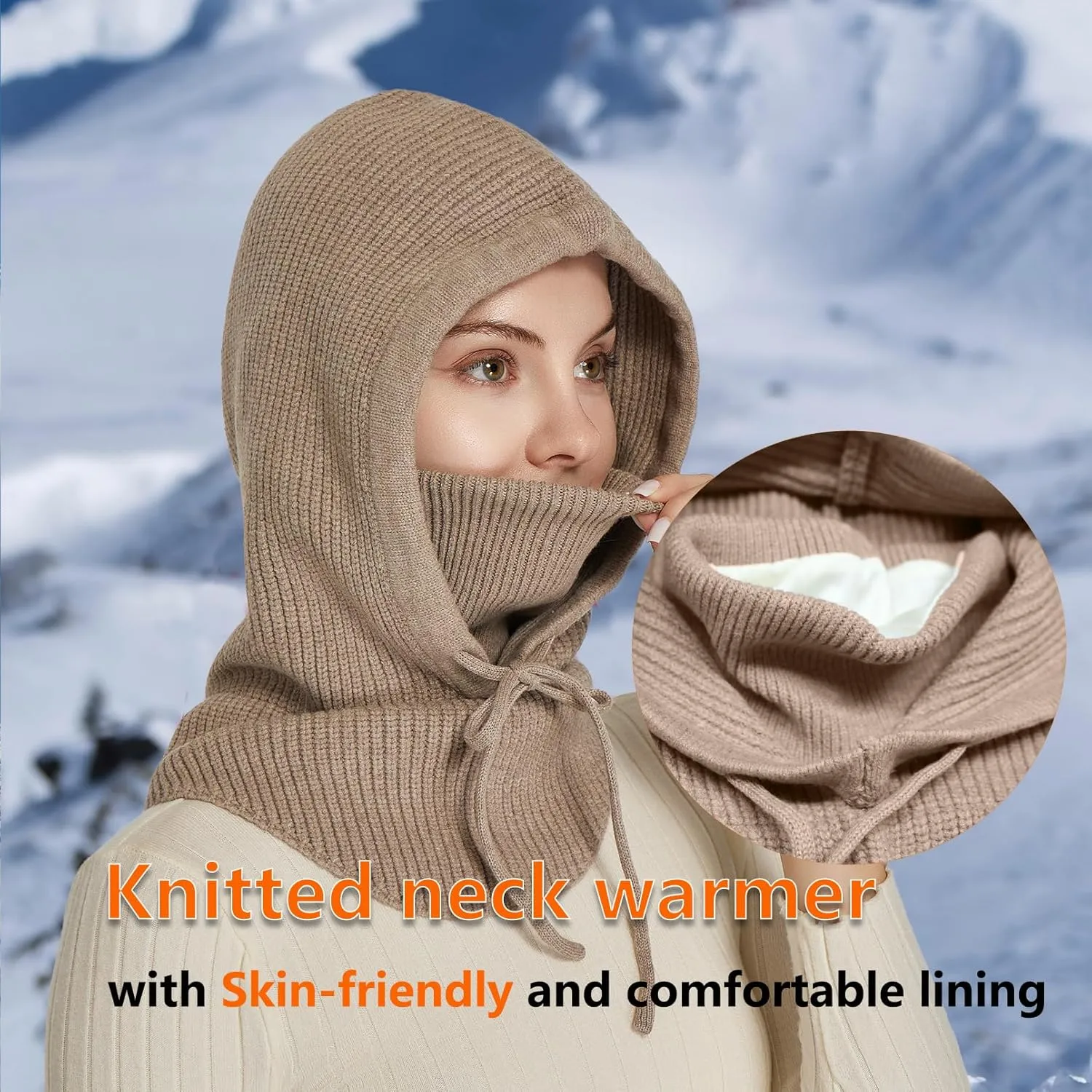 Knit Balaclava Women Winter Hats for Women Winter Face Mask Ski Mask for Men and Women Warm Face Cover Neck Warmer