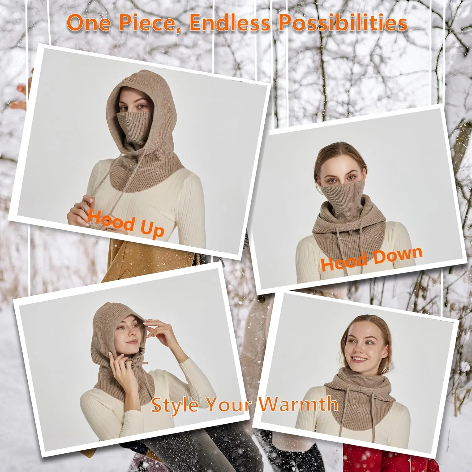 Knit Balaclava Women Winter Hats for Women Winter Face Mask Ski Mask for Men and Women Warm Face Cover Neck Warmer