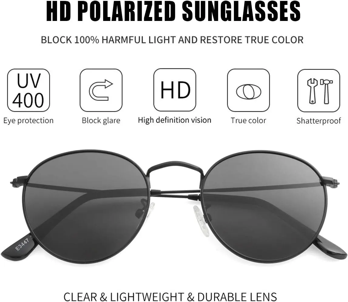Kursan Small Round Metal Polarized Sunglasses for Men Women Mirrored Lens Classic Circle Sun Glasses