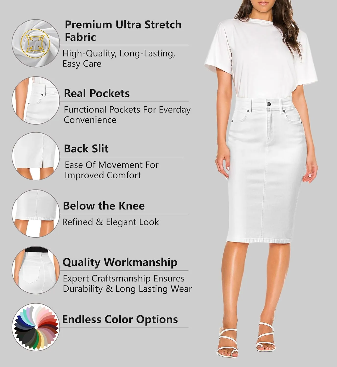 Lexi Womens Super Comfy Stretch Denim Skirt