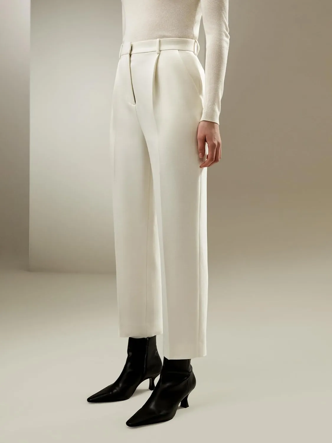 LilySilk Womens Wool Trouser for Winter Ladies Medium Rise Suit Pants Front Pleats Full Length Bottom Business Vacation