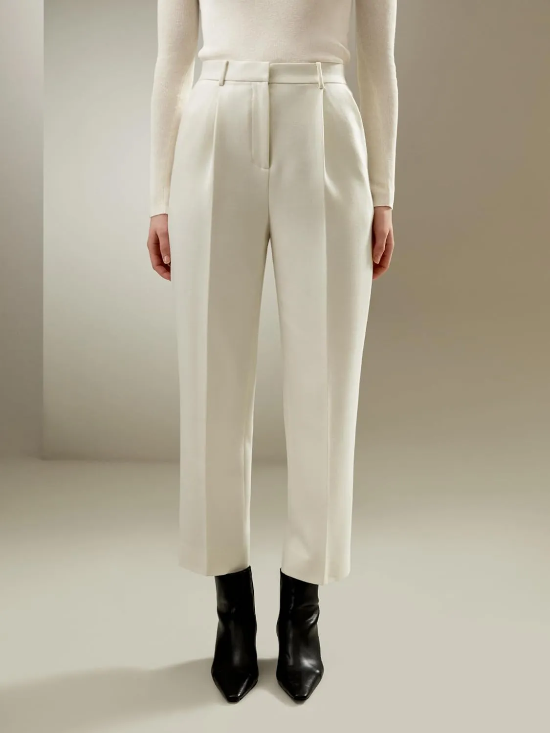 LilySilk Womens Wool Trouser for Winter Ladies Medium Rise Suit Pants Front Pleats Full Length Bottom Business Vacation