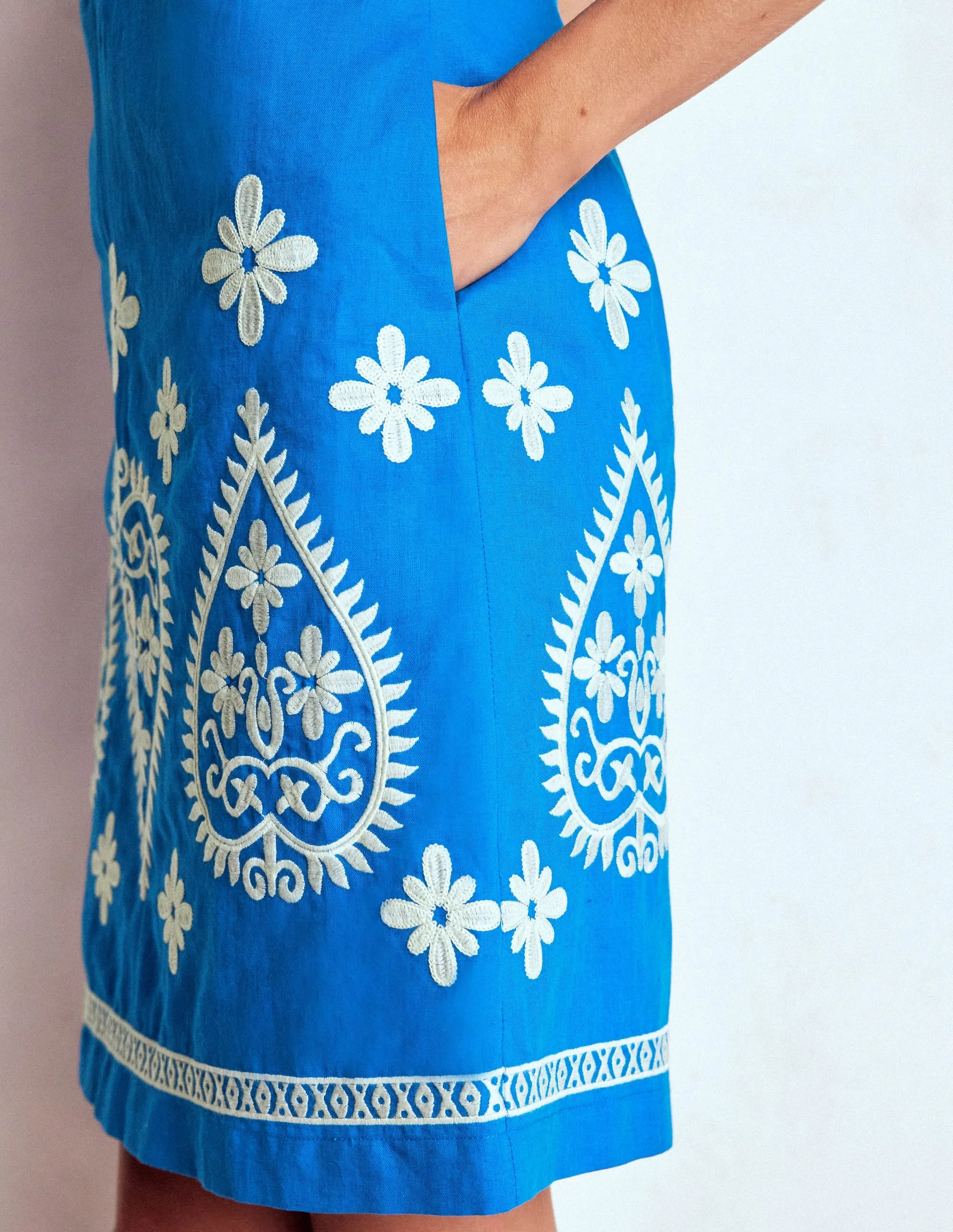 Linen Blend Shift Dress-Kingfisher Blue