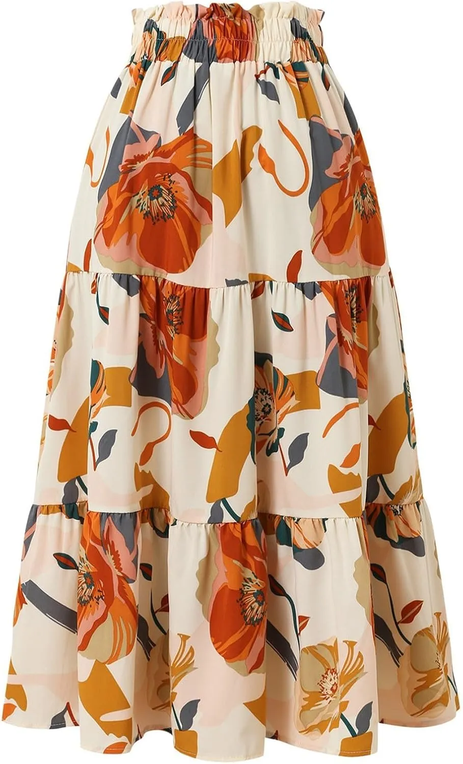 Long Skirts for Women Summer Floral Flowy Maxi Skirt Pleated High Waisted A Line Skirts Trendy Smocked Waist Skirt