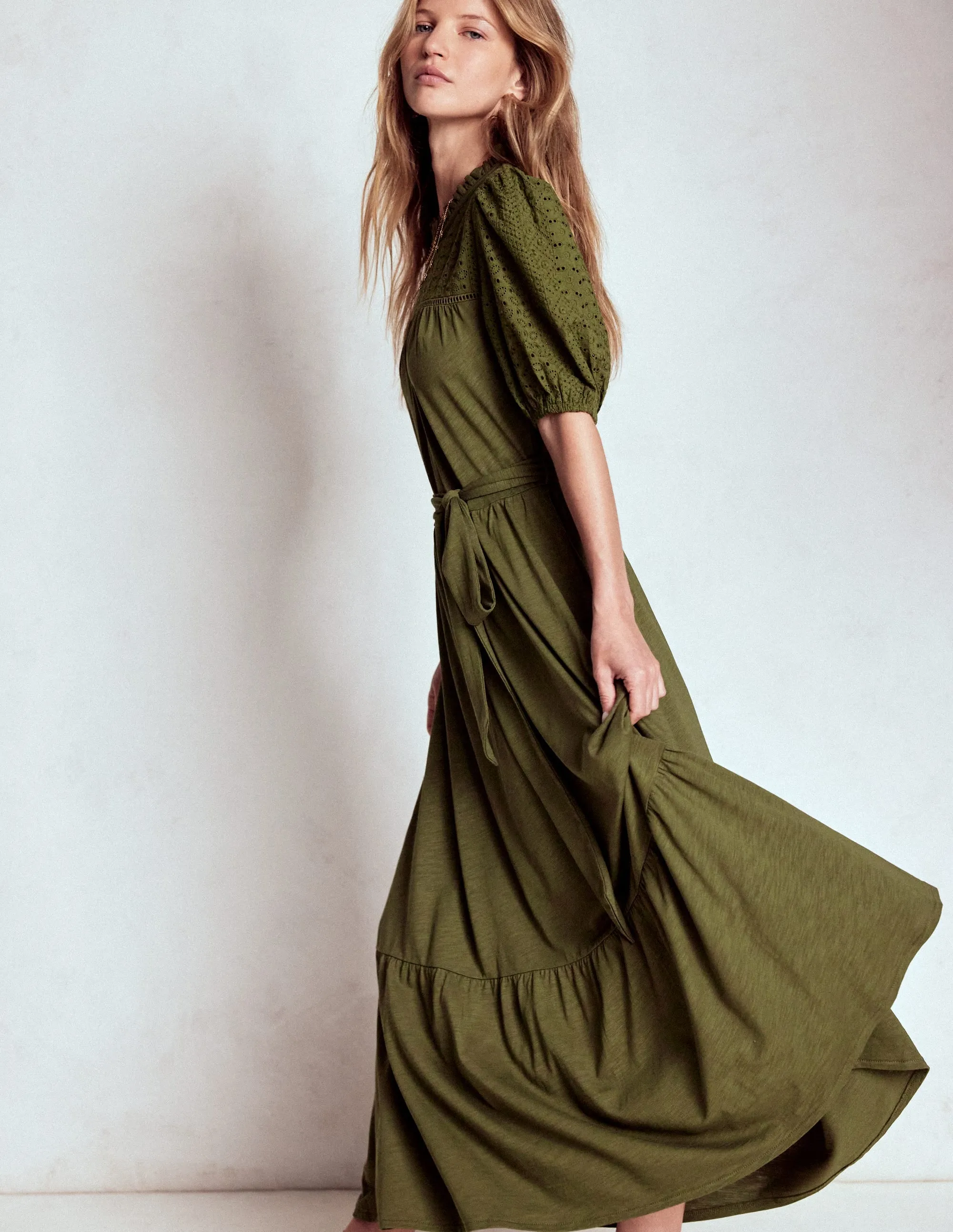 Lorelei Broderie Jersey Dress-Woodland Green