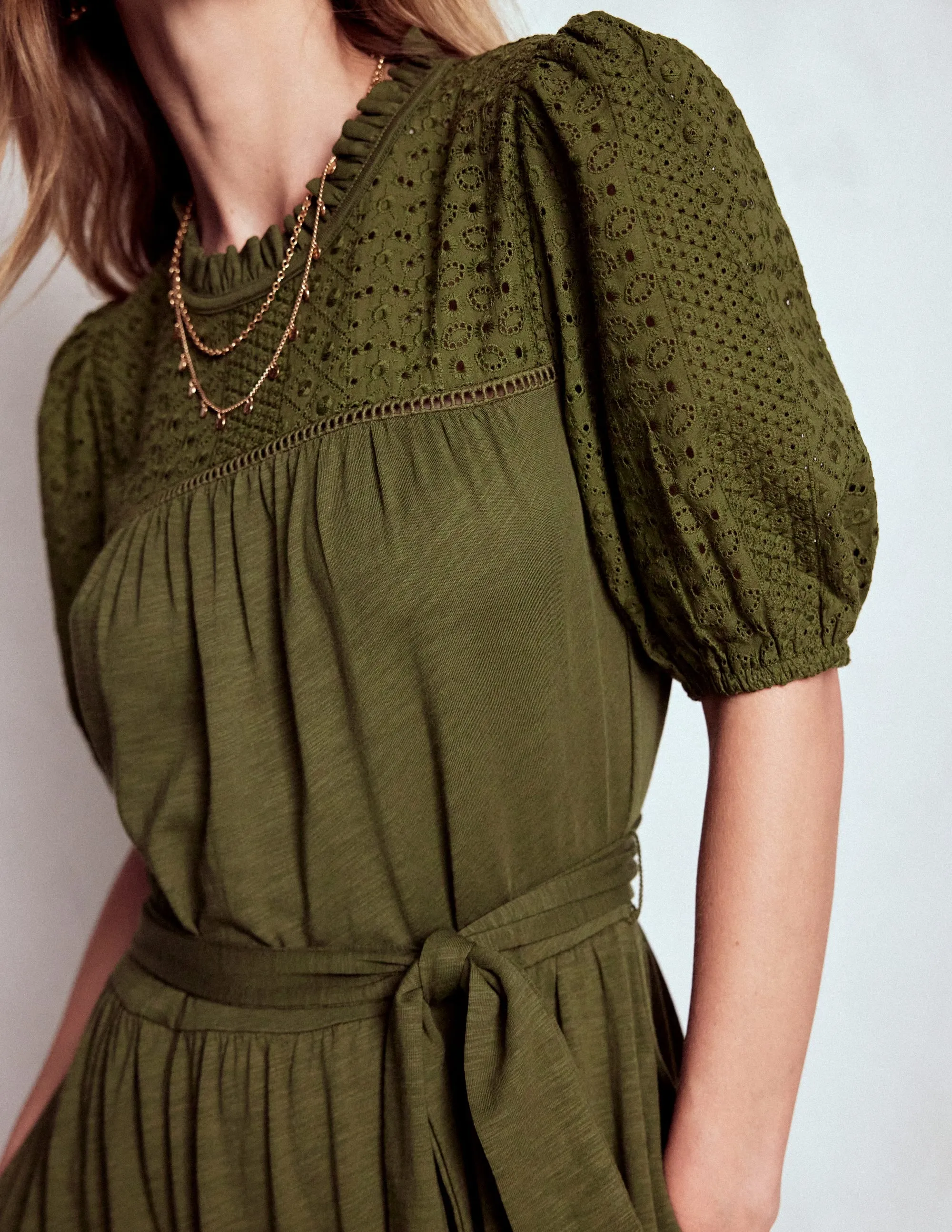 Lorelei Broderie Jersey Dress-Woodland Green
