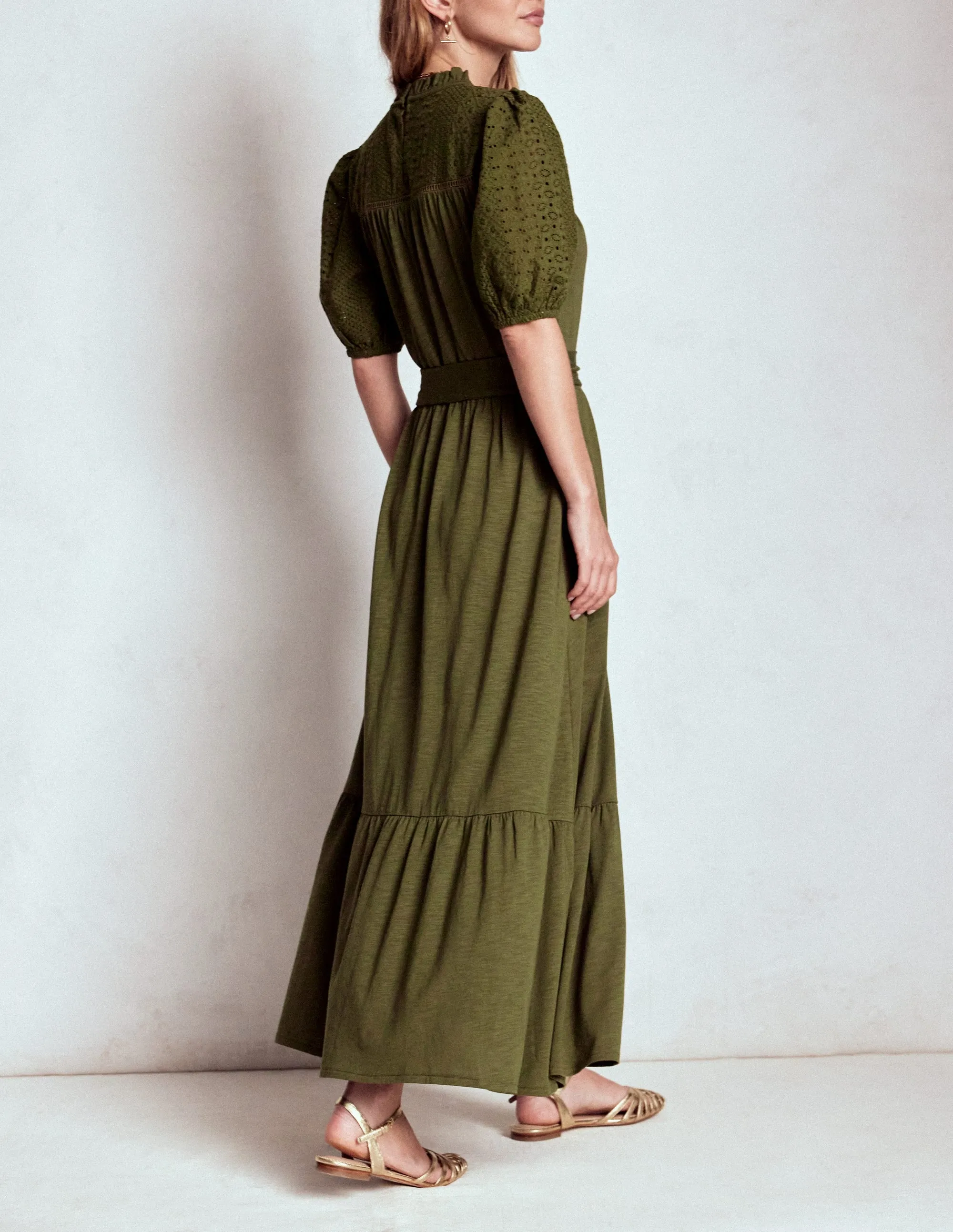 Lorelei Broderie Jersey Dress-Woodland Green
