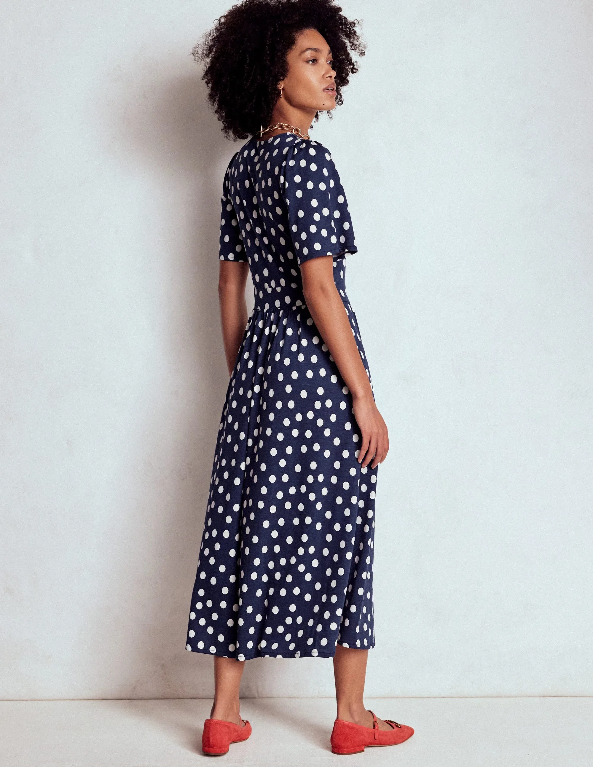 Louisa Jersey Midi Dress-French Navy, Painted Dot