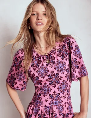 Louisa Short Jersey Dress-Pink Lemonade, Bloom Mosaic