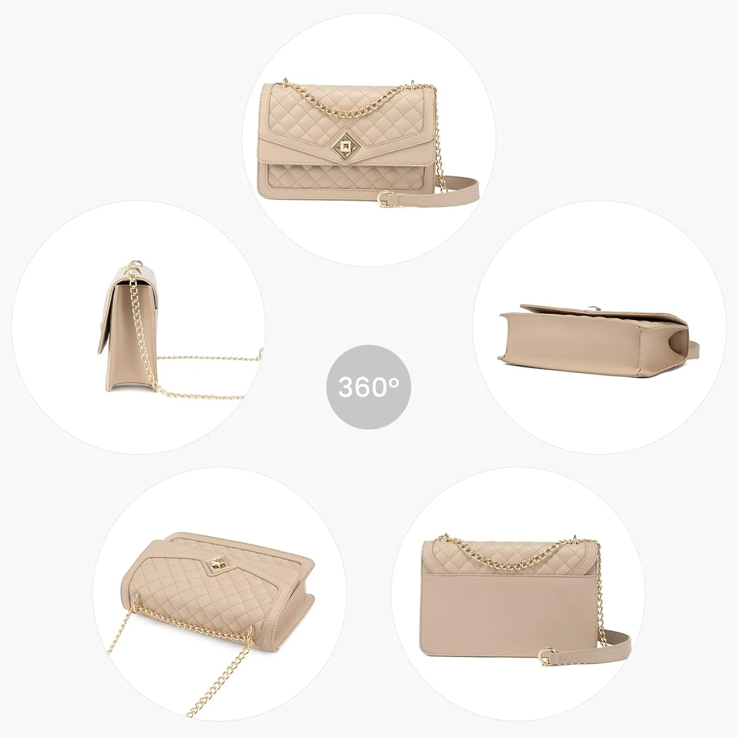 LOVEVOOK Crossbody Bags for Women Leather Quilted Shoulder Bag with Chain Strap Trendy Clutch Satchel Ladies Evening Bag