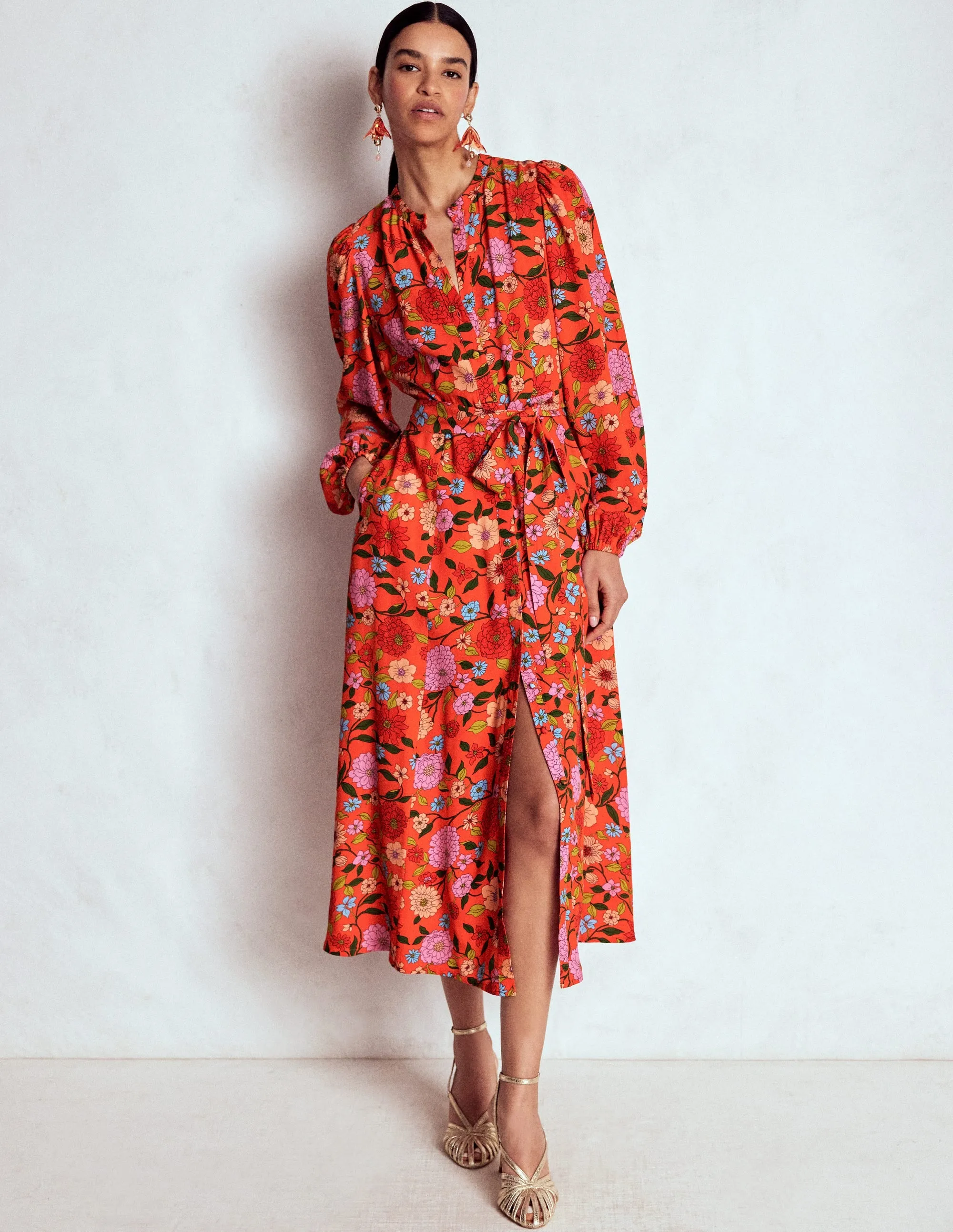 Mae Maxi Shirt Dress-Firecracker Red, Dahlia Trail