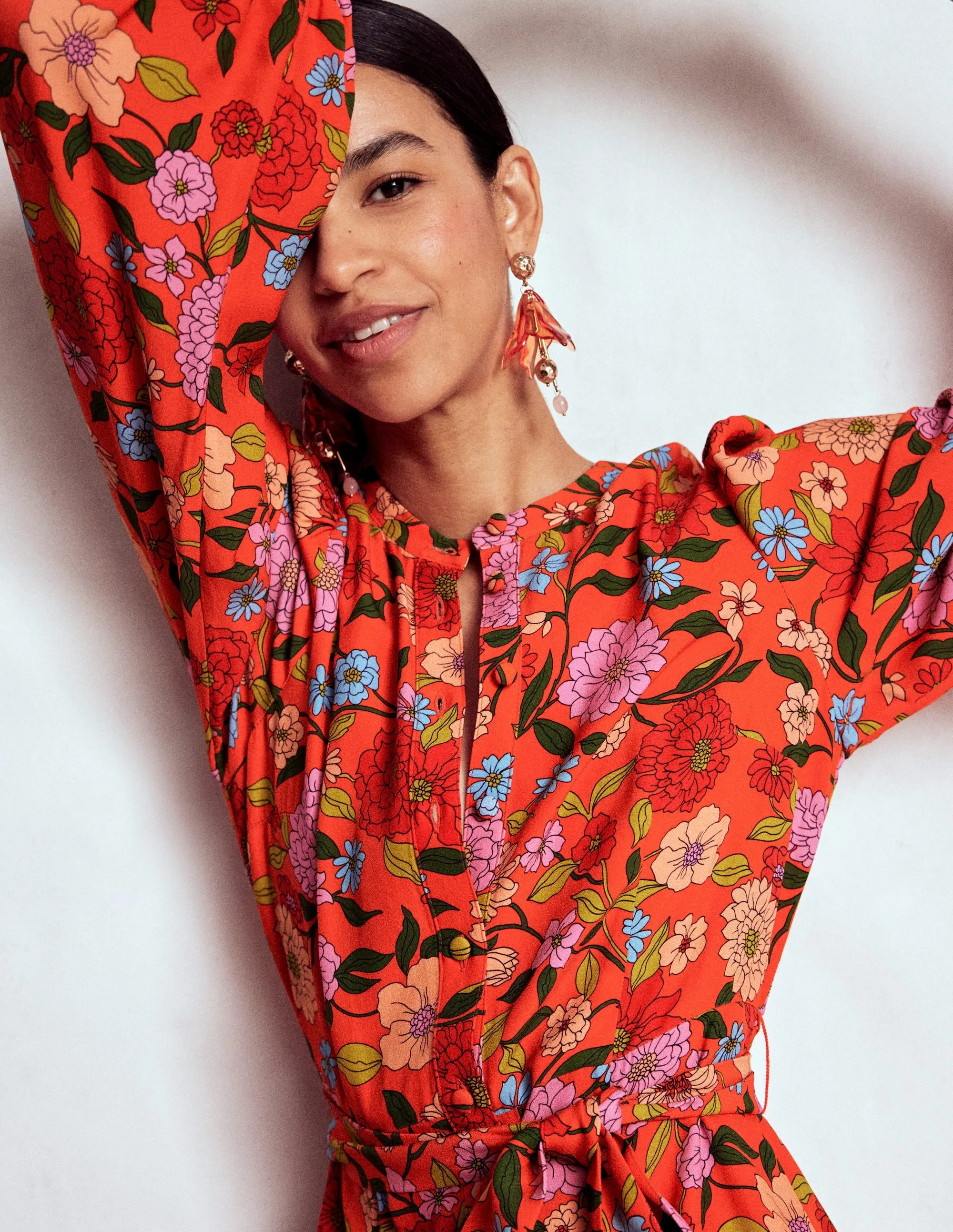 Mae Maxi Shirt Dress-Firecracker Red, Dahlia Trail