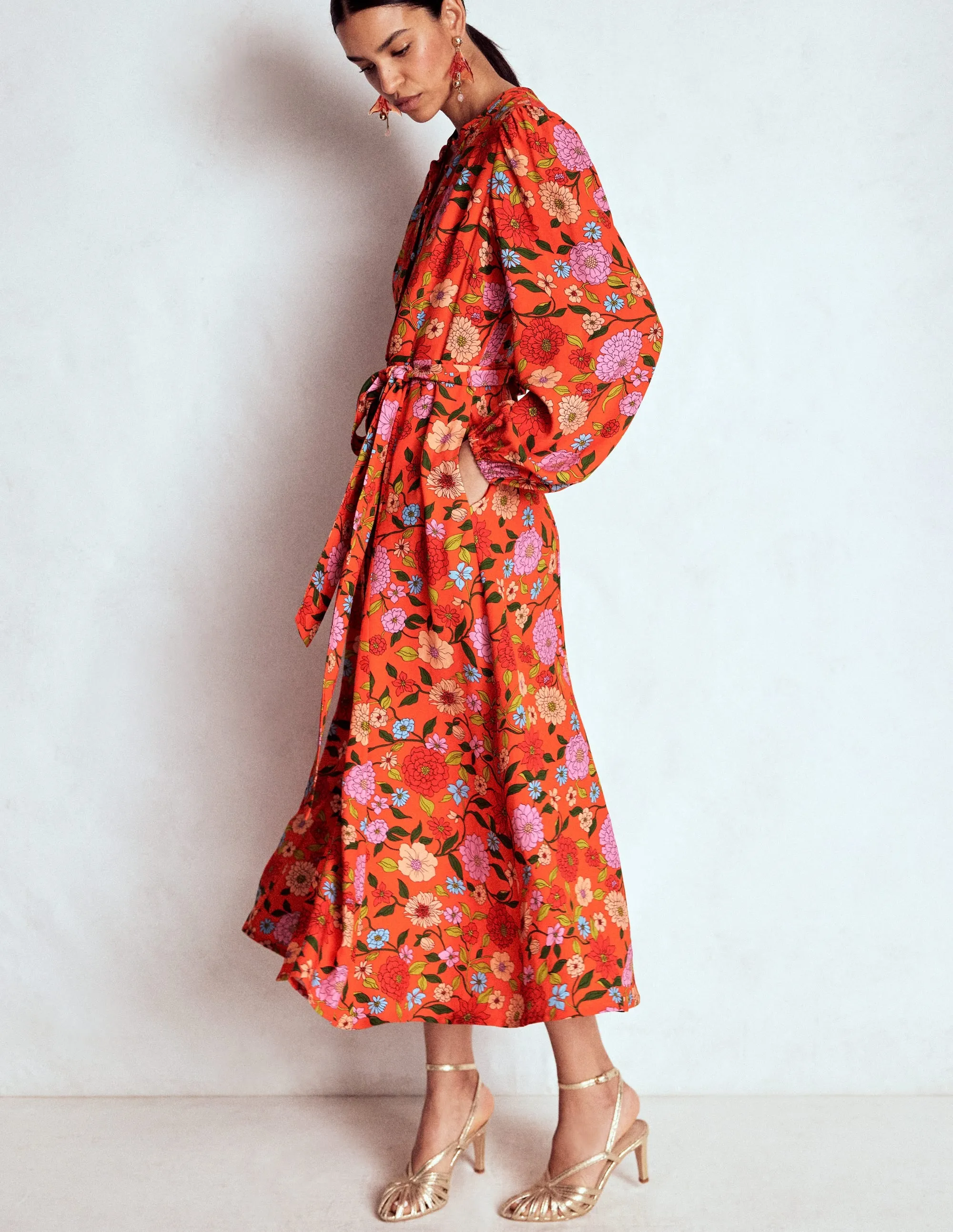 Mae Maxi Shirt Dress-Firecracker Red, Dahlia Trail
