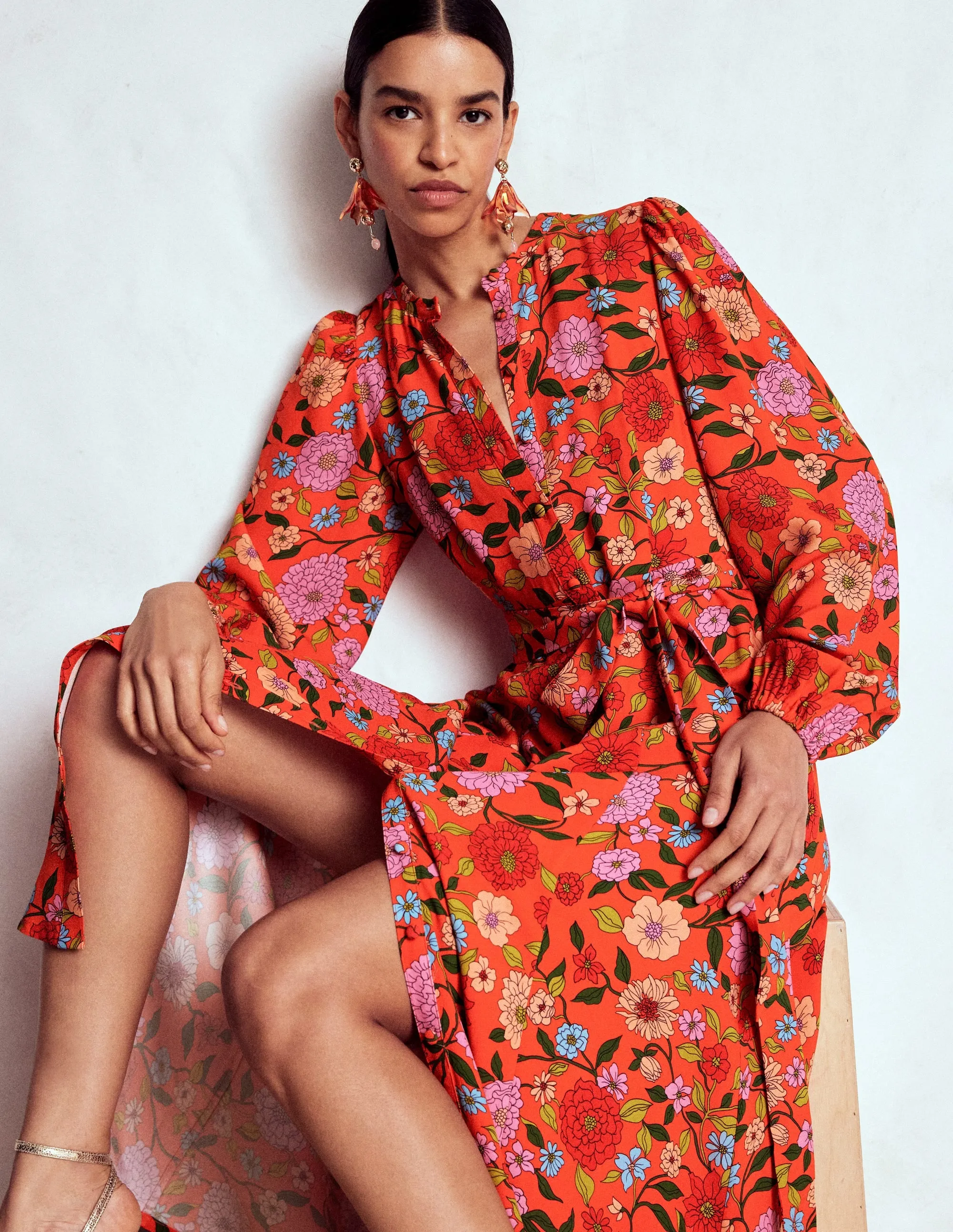Mae Maxi Shirt Dress-Firecracker Red, Dahlia Trail
