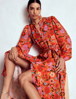 Mae Maxi Shirt Dress-Firecracker Red, Dahlia Trail