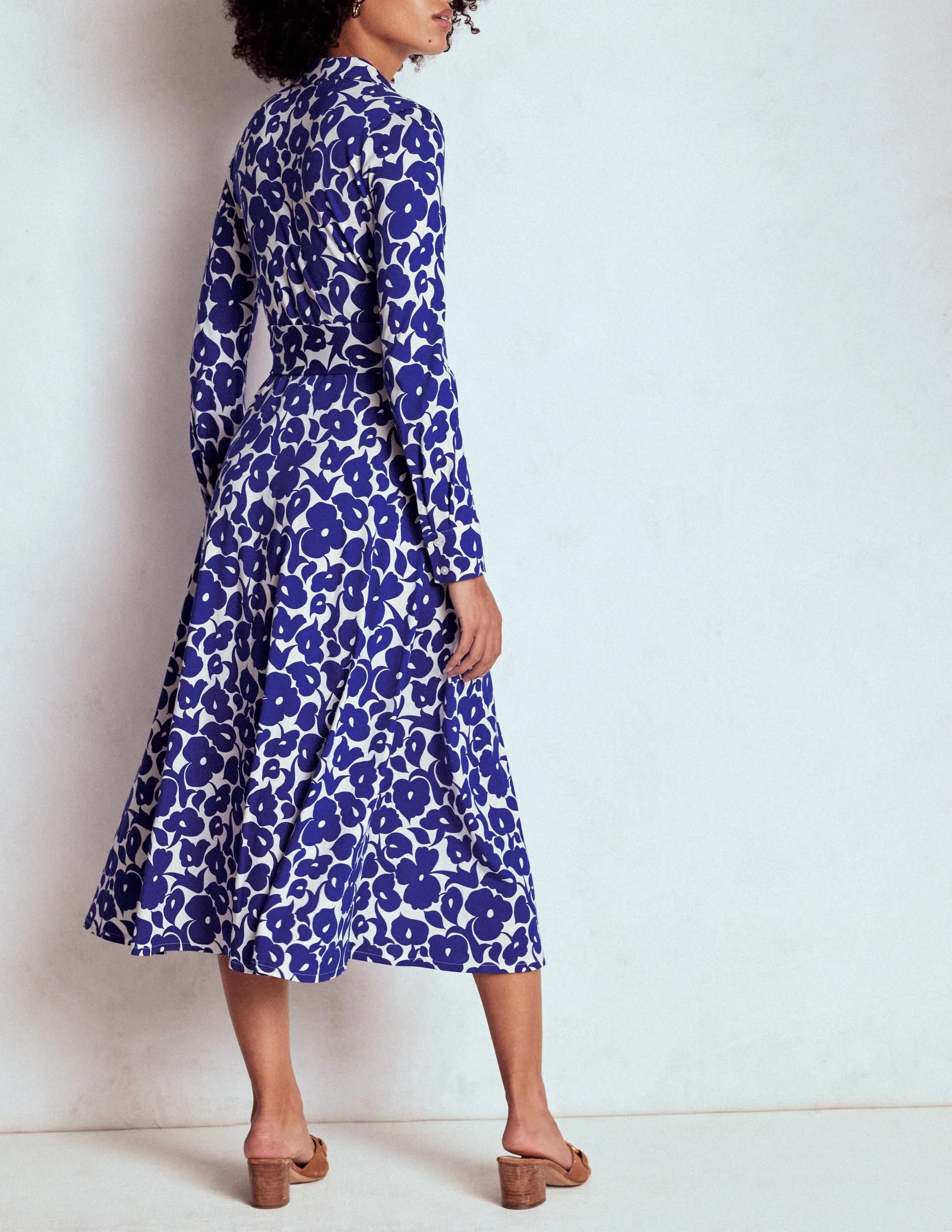Marcia Jersey Shirt Dress-Bright Blue, Leafy Grove