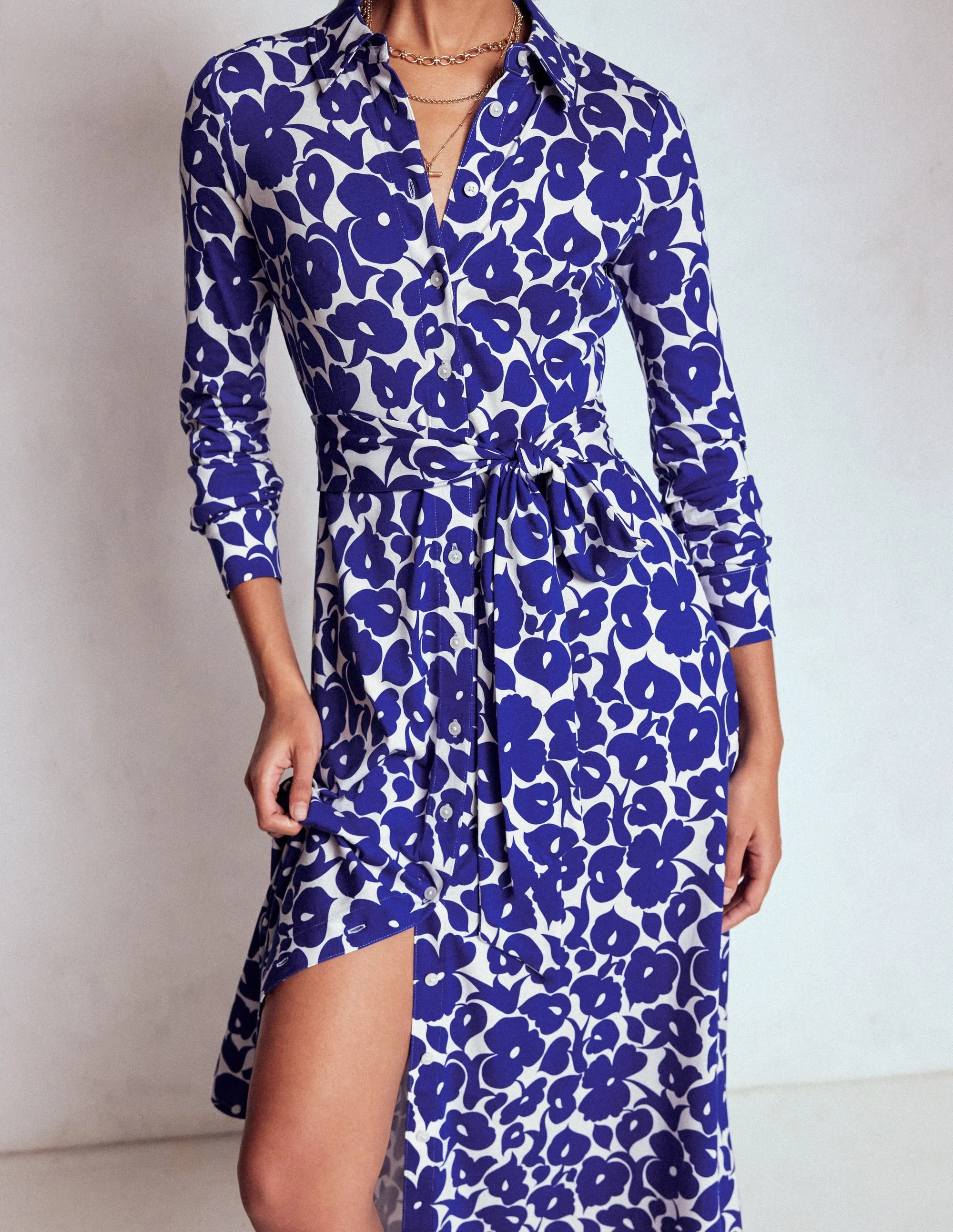 Marcia Jersey Shirt Dress-Bright Blue, Leafy Grove