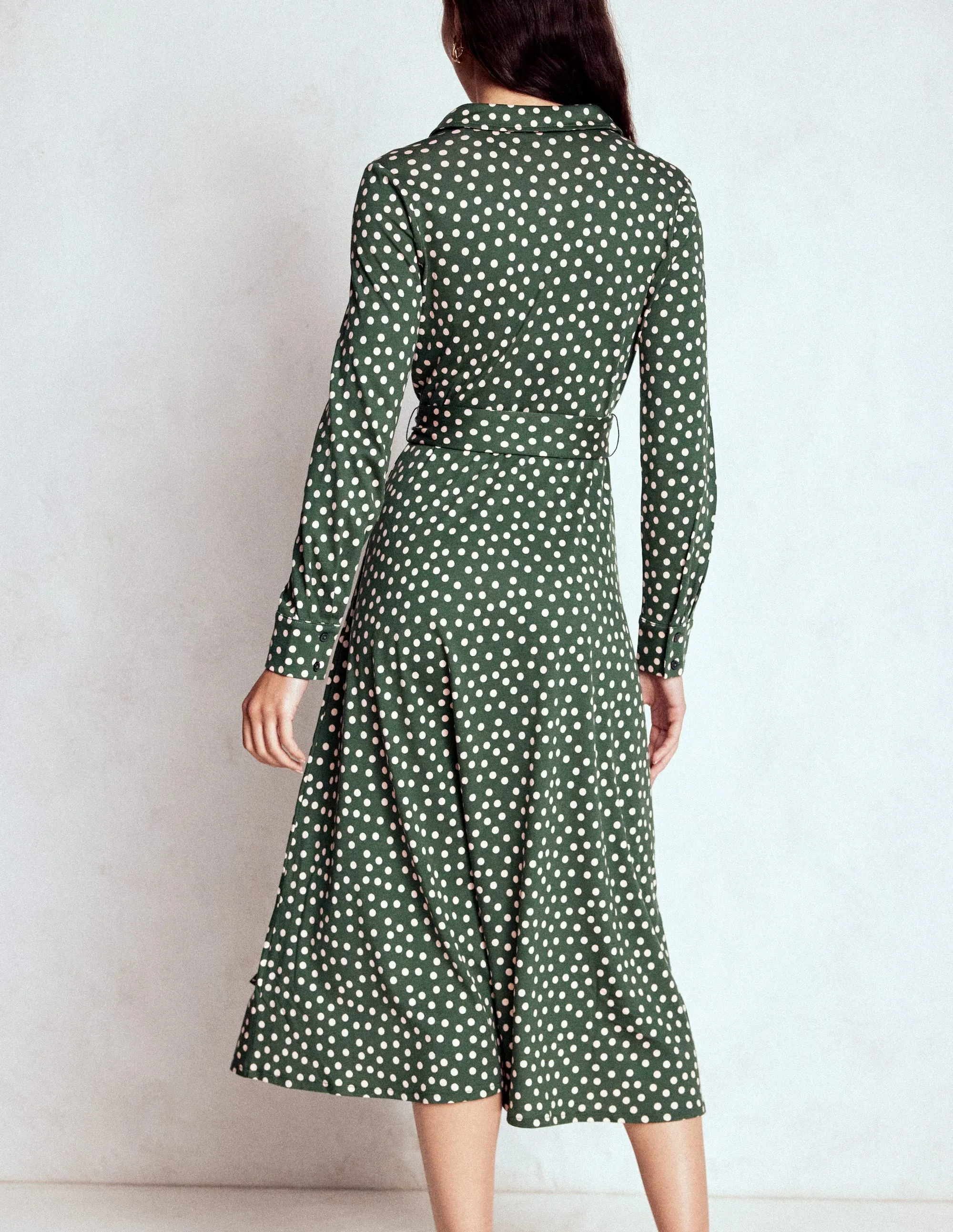 Marcia Jersey Shirt Dress-Hunter Green, Painted Dot