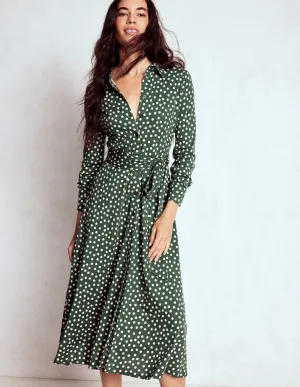 Marcia Jersey Shirt Dress-Hunter Green, Painted Dot