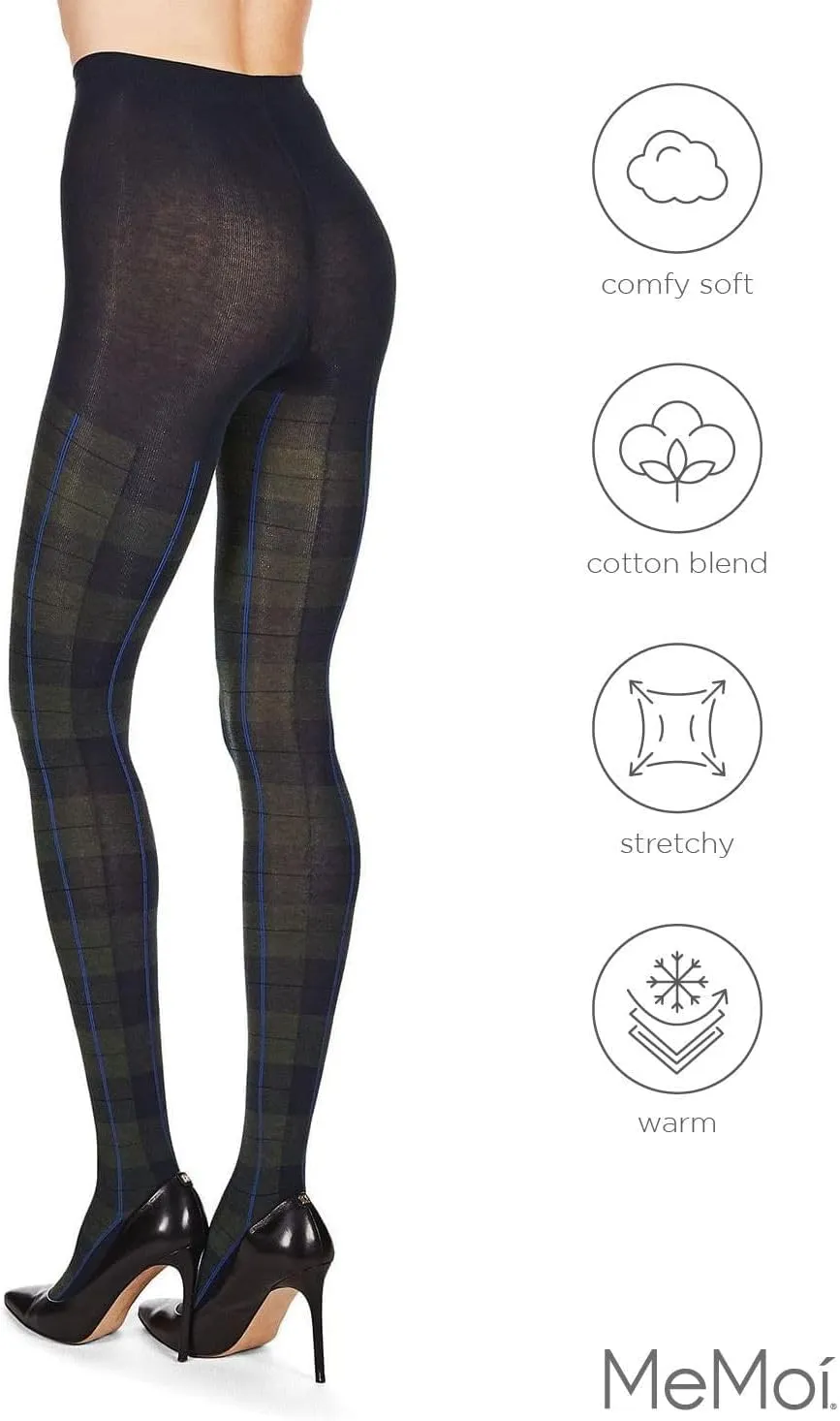 MeMoi Glasgow Plaid Cotton Tights for Women, Cozy, Warm and Fashionable Patterned Sweater Tights - Sizes Small to 6X